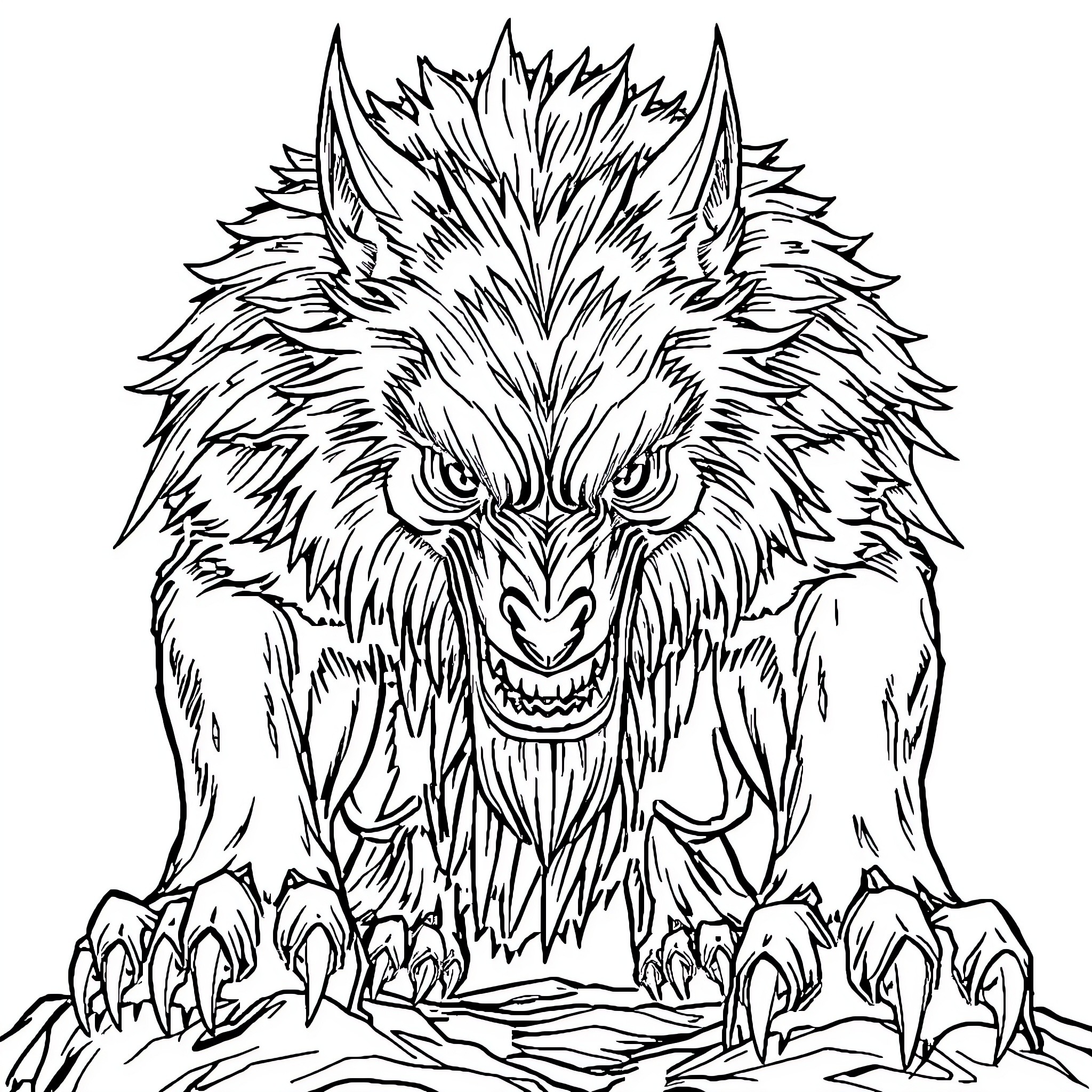Fenrir the Fierce Wolf Deity Unleashing its Wrath Coloring Page (free black-and-white line drawing printable PDF for all, from beginners to advanced learners, including children, teens, adults, and seniors)