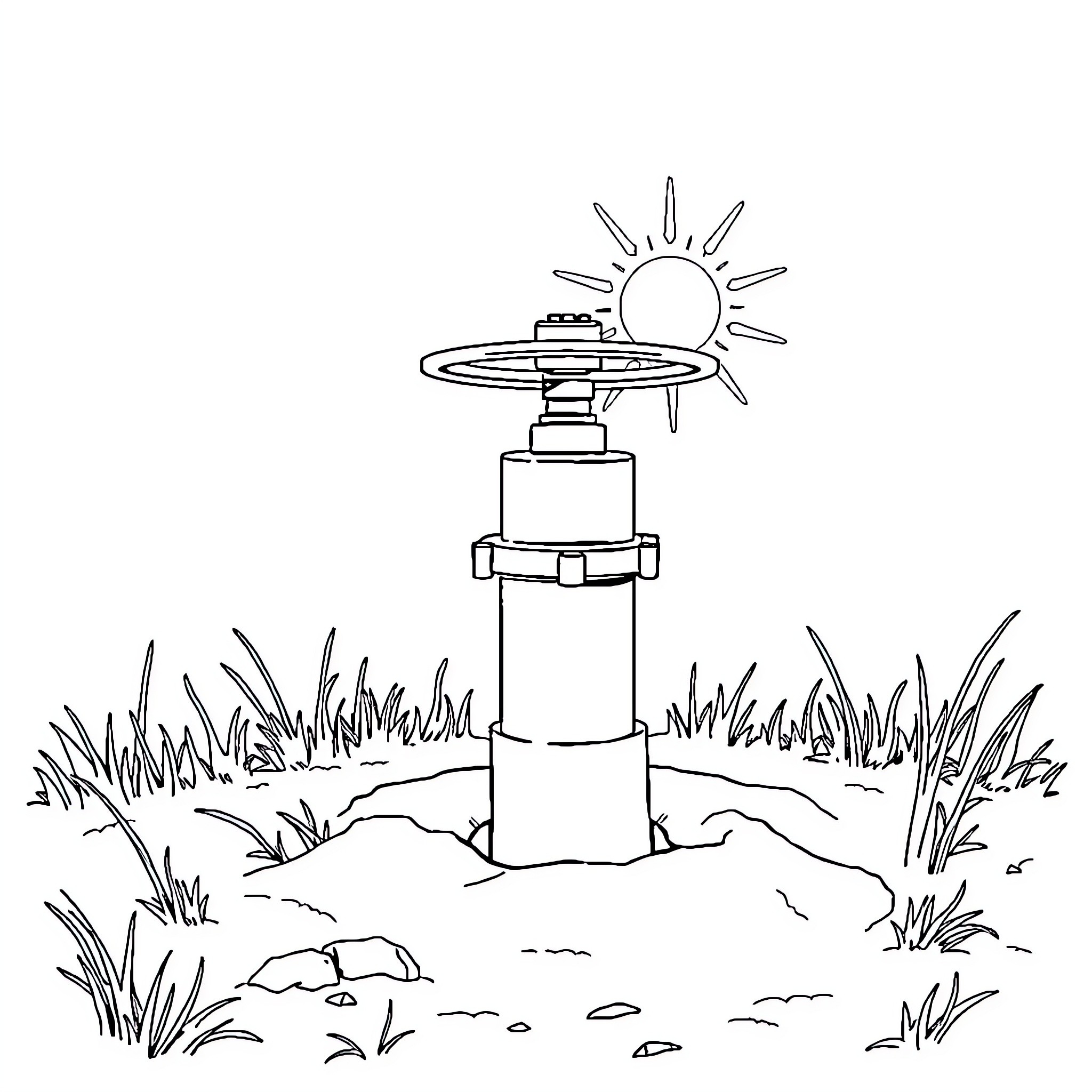 Valve device in natural landscape Coloring Page (free black-and-white line drawing printable PDF for all, from beginners to advanced learners, including children, teens, adults, and seniors)