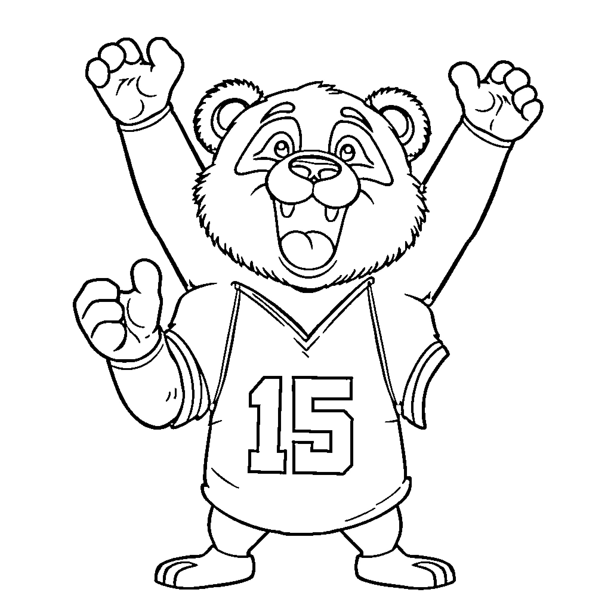 Panda Cheering Excitedly in Jersey Coloring Page (free black-and-white line drawing printable PDF for all, from beginners to advanced learners, including children, teens, adults, and seniors)