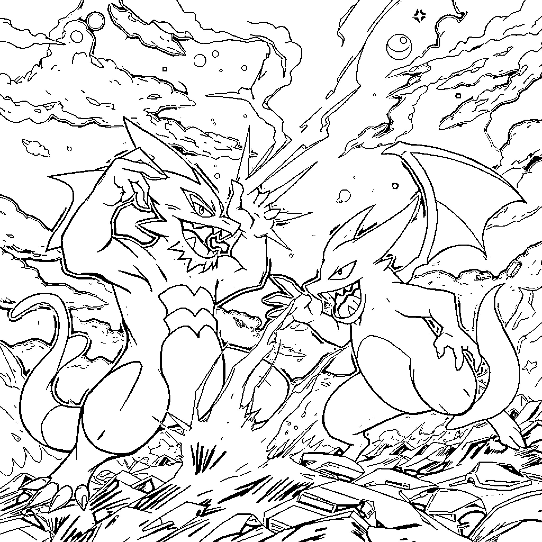 Alakazam: Battling Mythical Creatures in the Mystic Realm Coloring Page (free black-and-white line drawing printable PDF for all, from beginners to advanced learners, including children, teens, adults, and seniors)