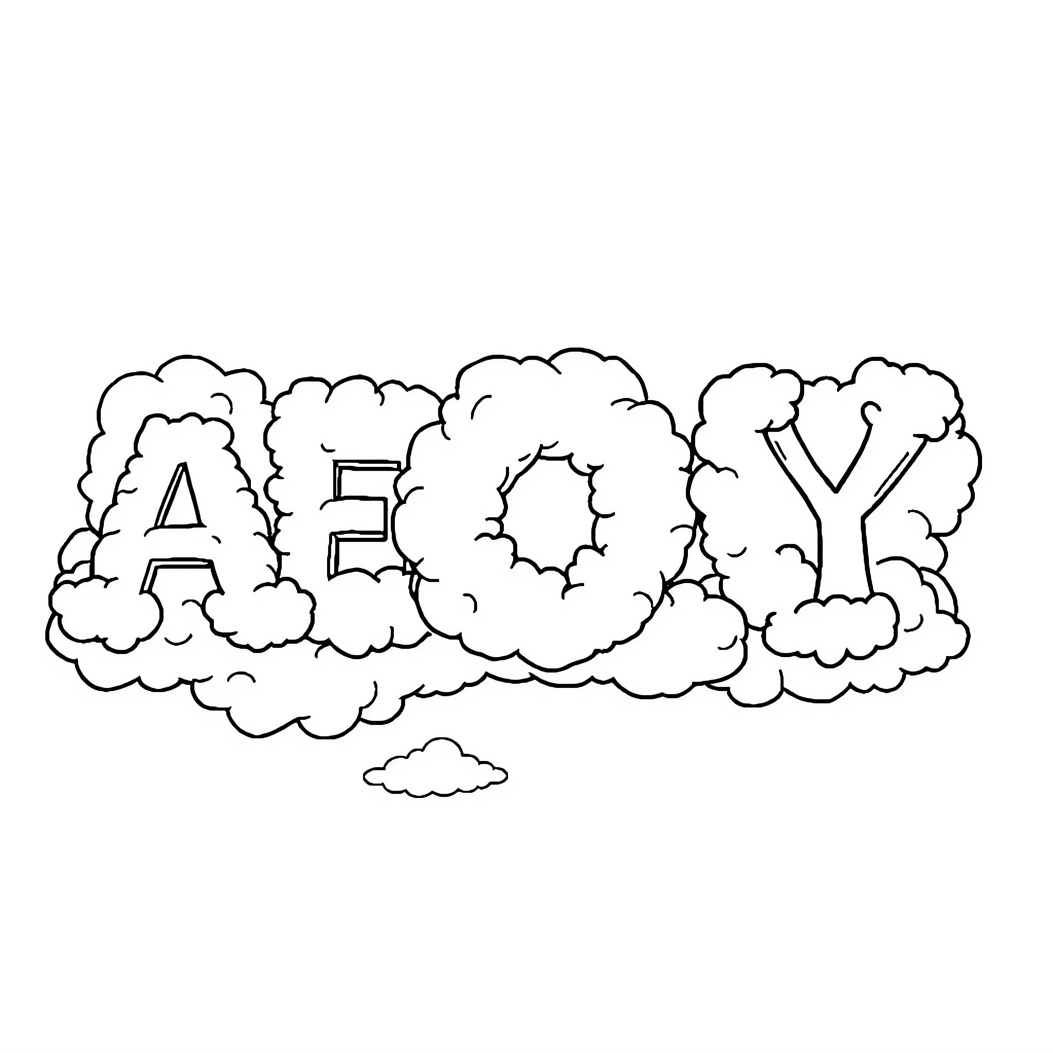 Letter Shaped Clouds in the Sky Coloring Page (free black-and-white line drawing printable PDF for all, from beginners to advanced learners, including children, teens, adults, and seniors)