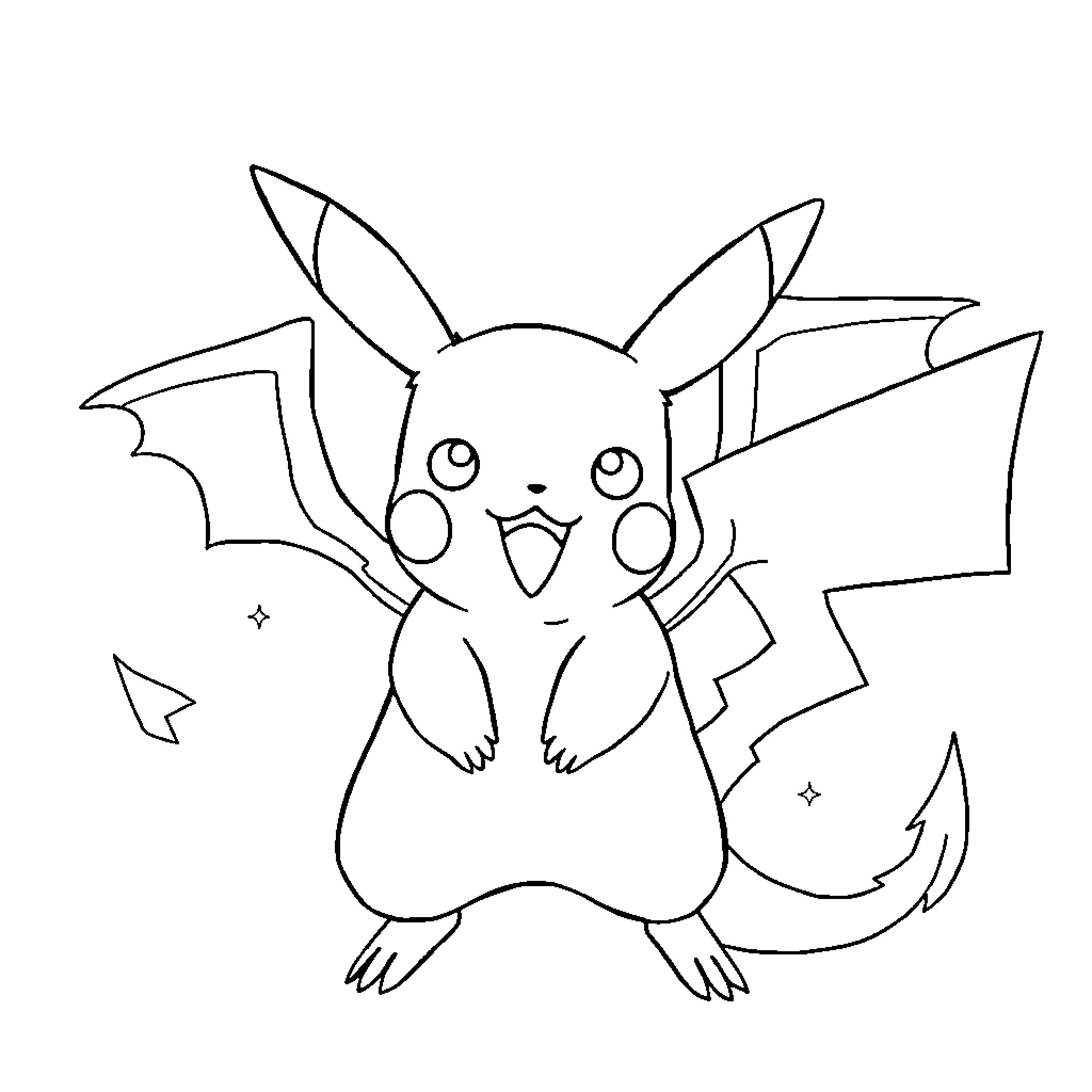 Pikachu striking a cheerful pose Coloring Page (free black-and-white line drawing printable PDF for all, from beginners to advanced learners, including children, teens, adults, and seniors)