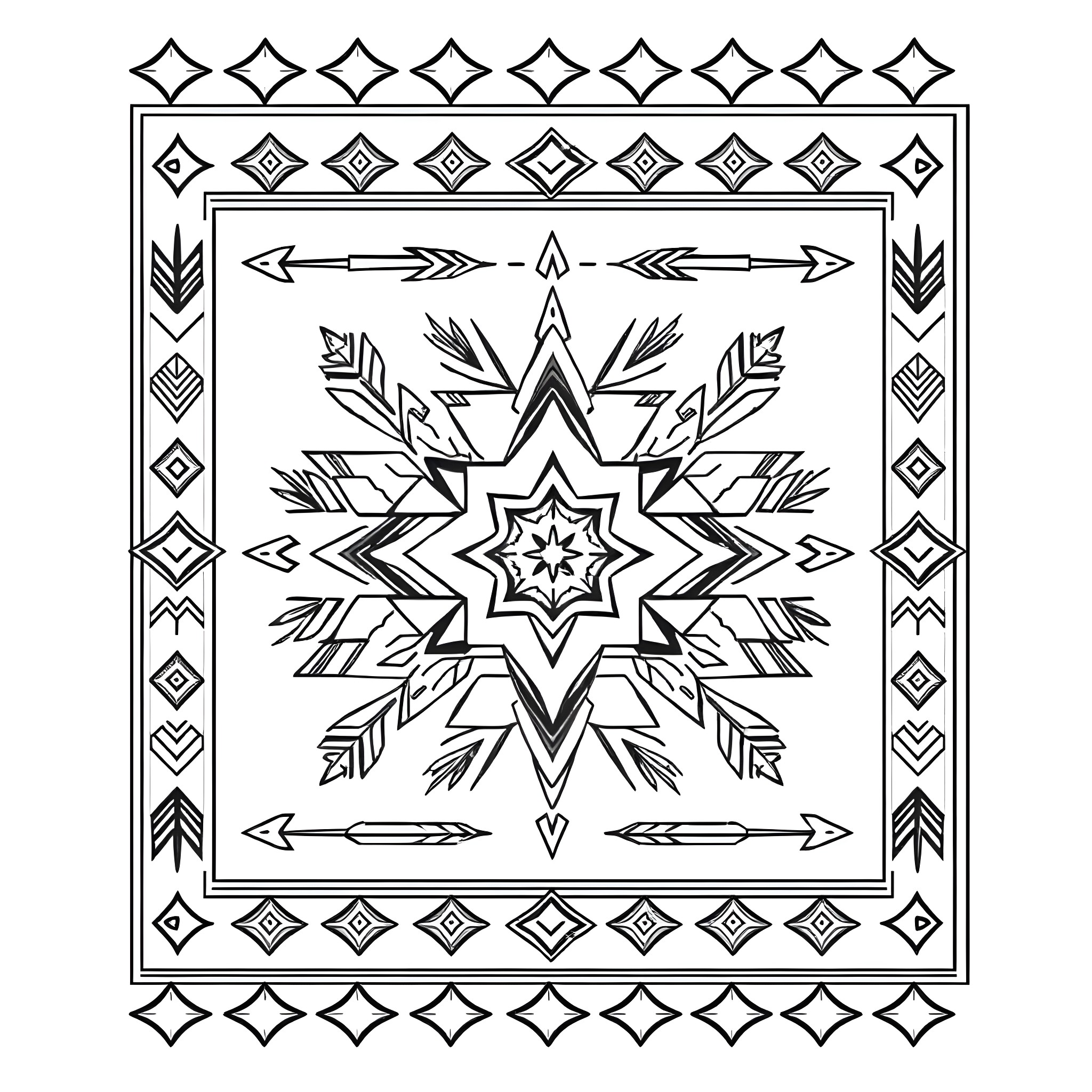 Pattern of geometric shapes and arrows Coloring Page (free black-and-white line drawing printable PDF for all, from beginners to advanced learners, including children, teens, adults, and seniors)
