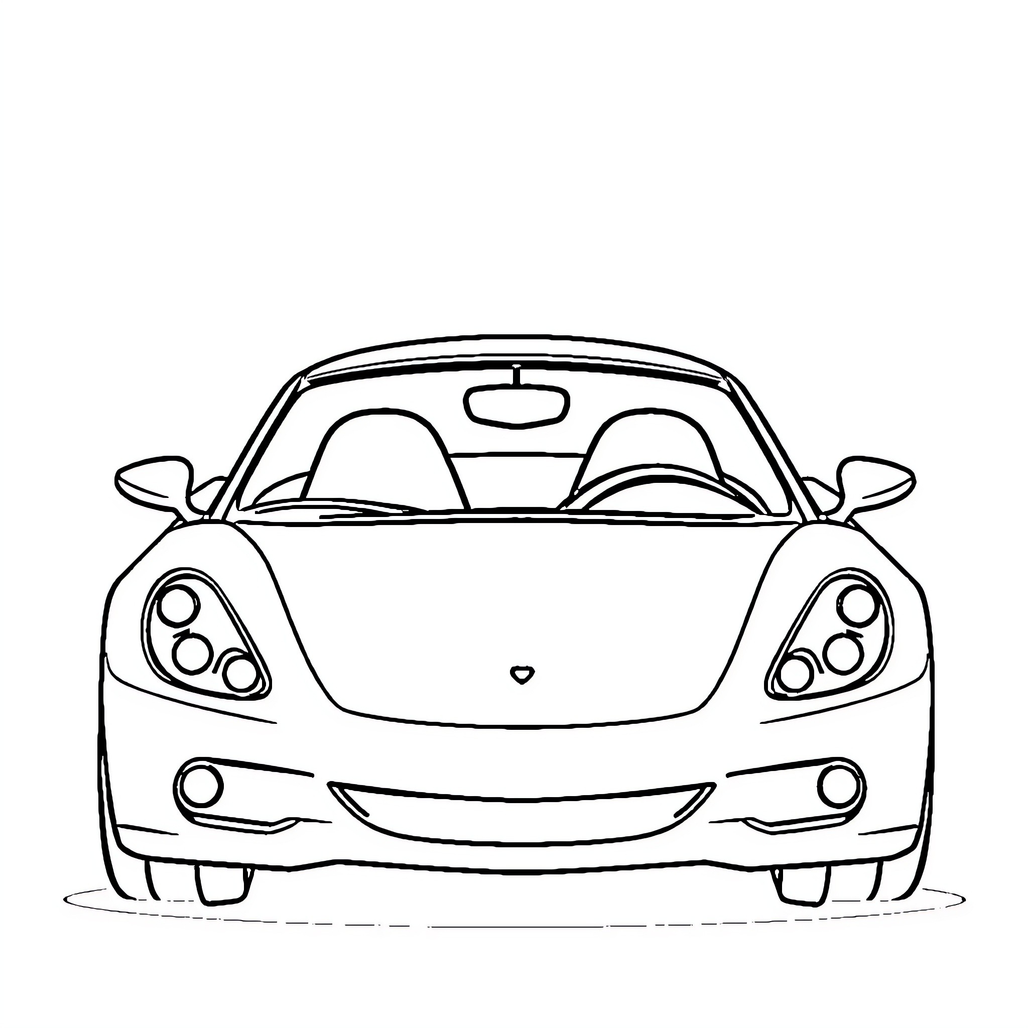 Sports Car Outlined on White Background Coloring Page (free black-and-white line drawing printable PDF for all, from beginners to advanced learners, including children, teens, adults, and seniors)