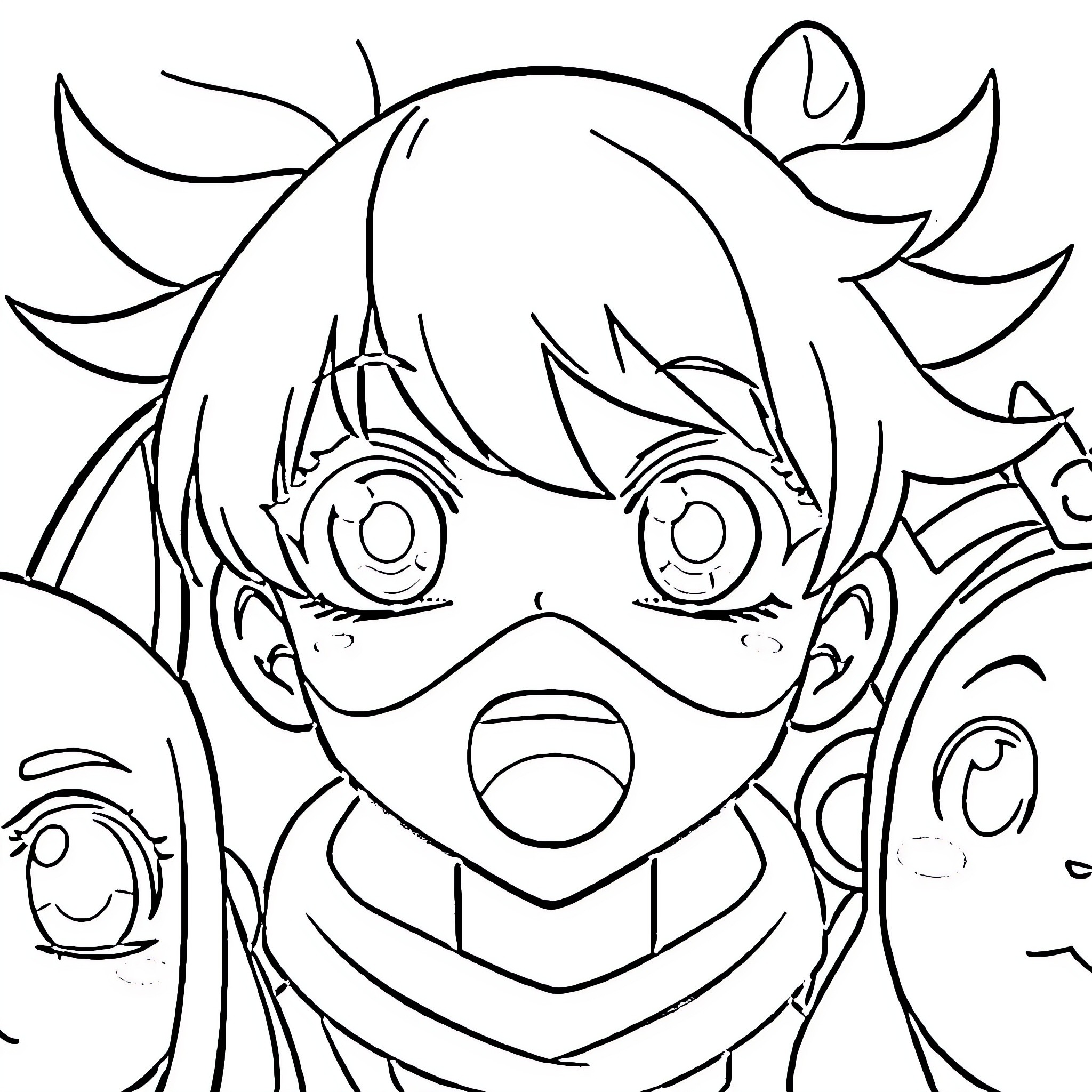 Anime character with exaggerated expressions Coloring Page (free black-and-white line drawing printable PDF for all, from beginners to advanced learners, including children, teens, adults, and seniors)