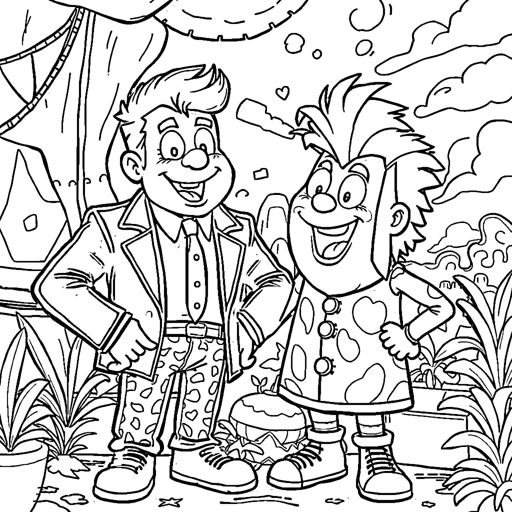 Freddy's Funny Carnival Adventure Coloring Page (free black-and-white line drawing printable PDF for all, from beginners to advanced learners, including children, teens, adults, and seniors)