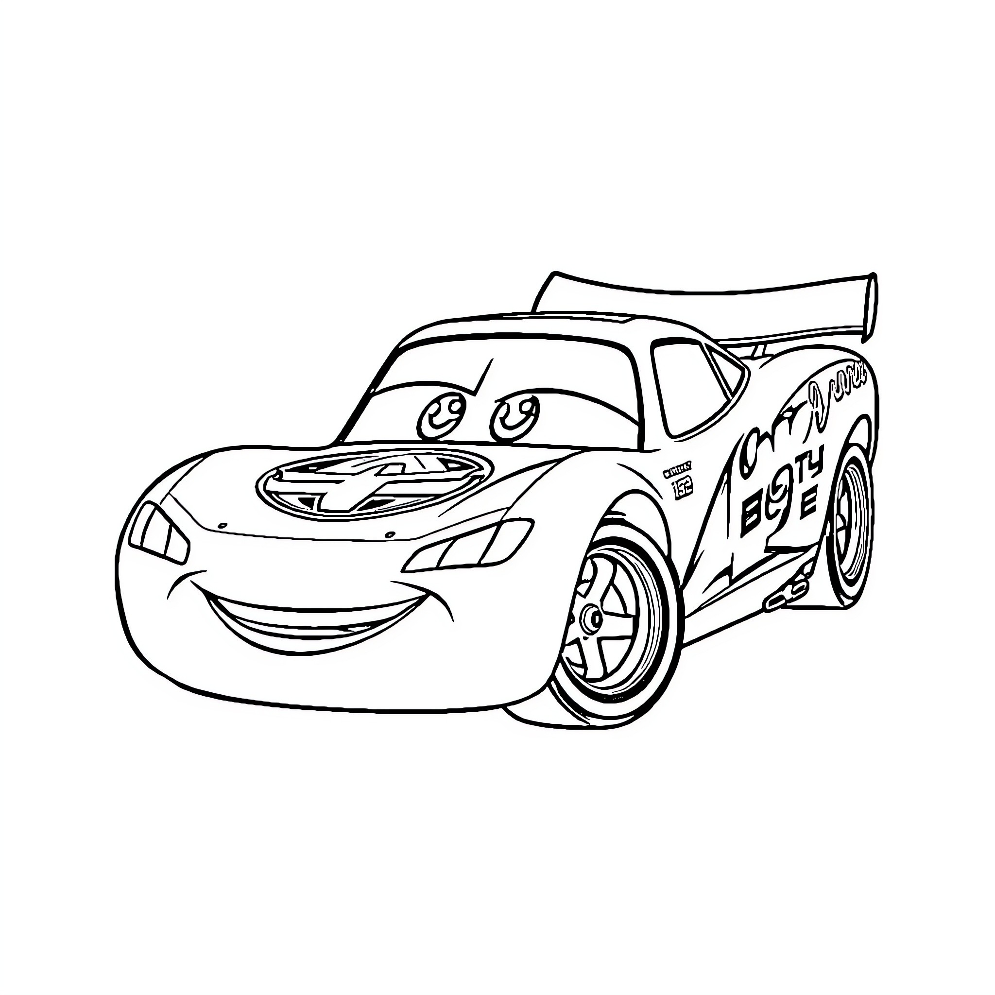 Lightning McQueen racing with enthusiasm Coloring Page (free black-and-white line drawing printable PDF for all, from beginners to advanced learners, including children, teens, adults, and seniors)