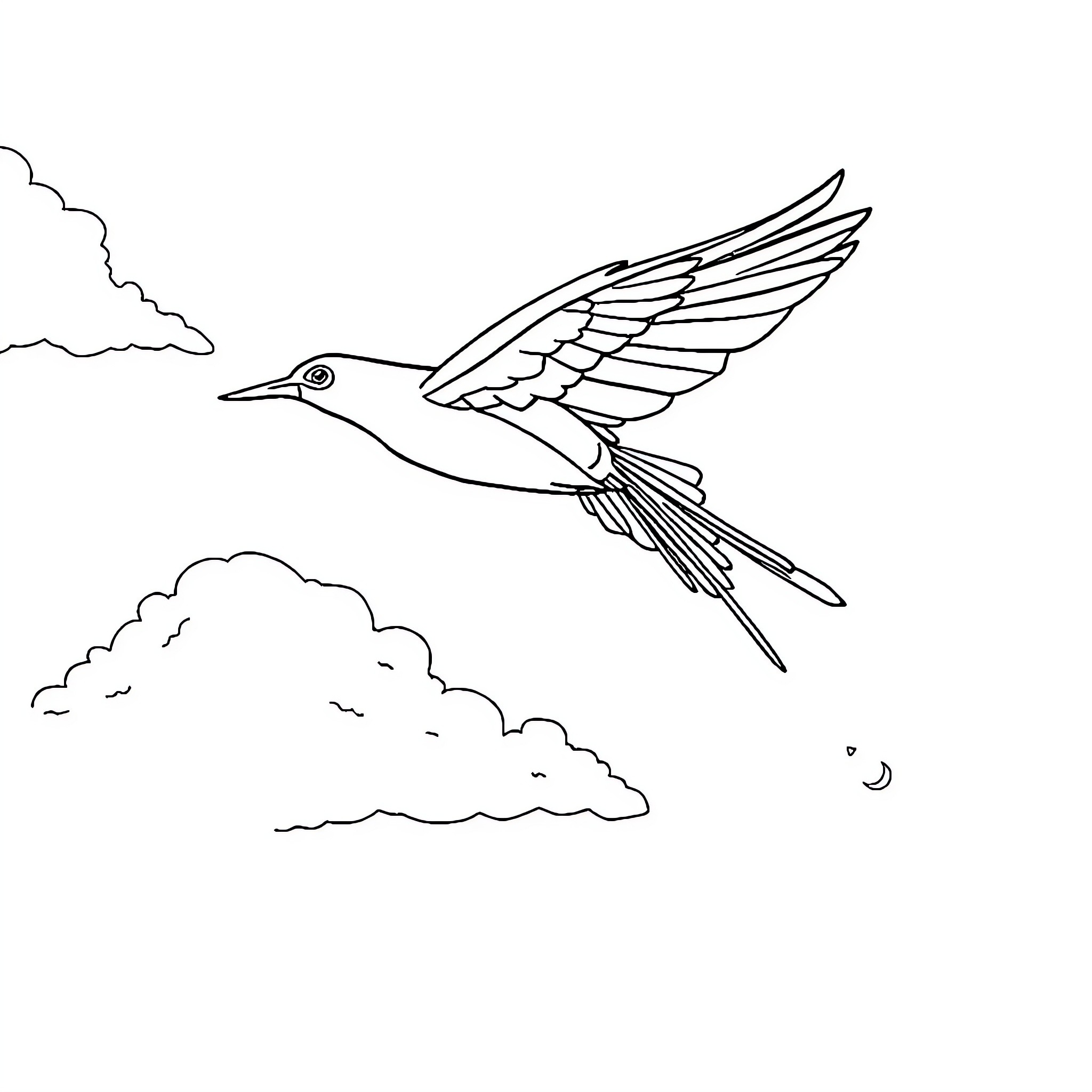 Kite soaring gracefully through the clouds Coloring Page (free black-and-white line drawing printable PDF for all, from beginners to advanced learners, including children, teens, adults, and seniors)