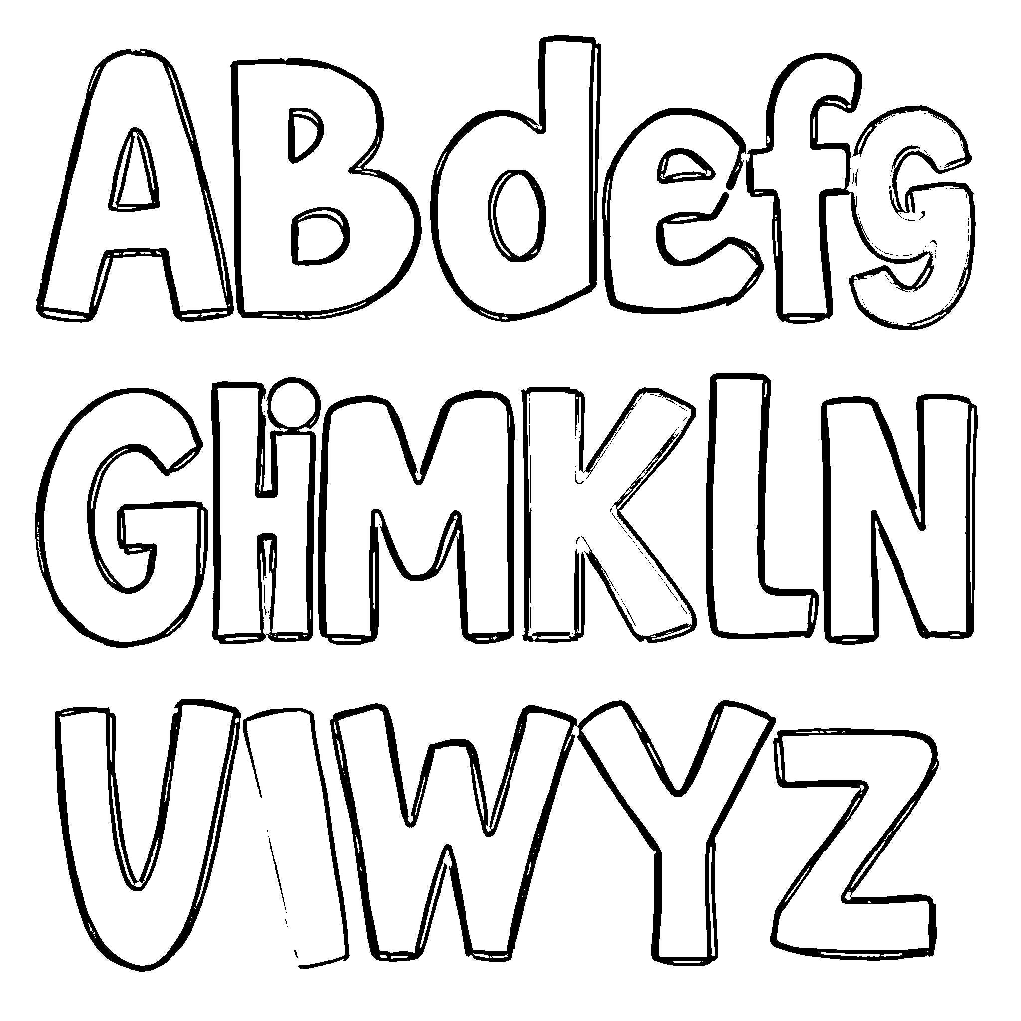 Alphabet Puzzle Pieces in Black and White Coloring Page (free black-and-white line drawing printable PDF for all, from beginners to advanced learners, including children, teens, adults, and seniors)