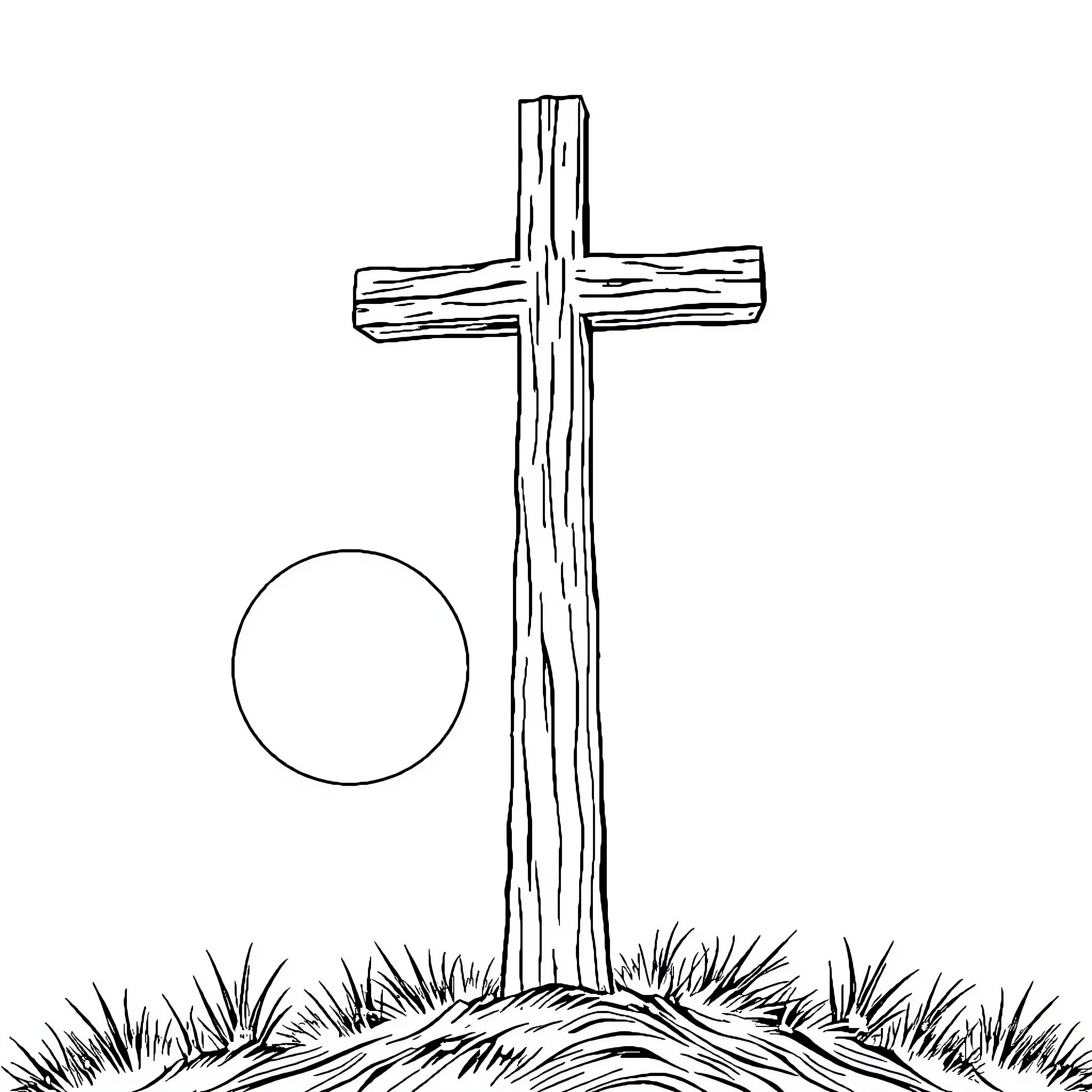 Cross standing tall against the sky Coloring Page (free black-and-white line drawing printable PDF for all, from beginners to advanced learners, including children, teens, adults, and seniors)