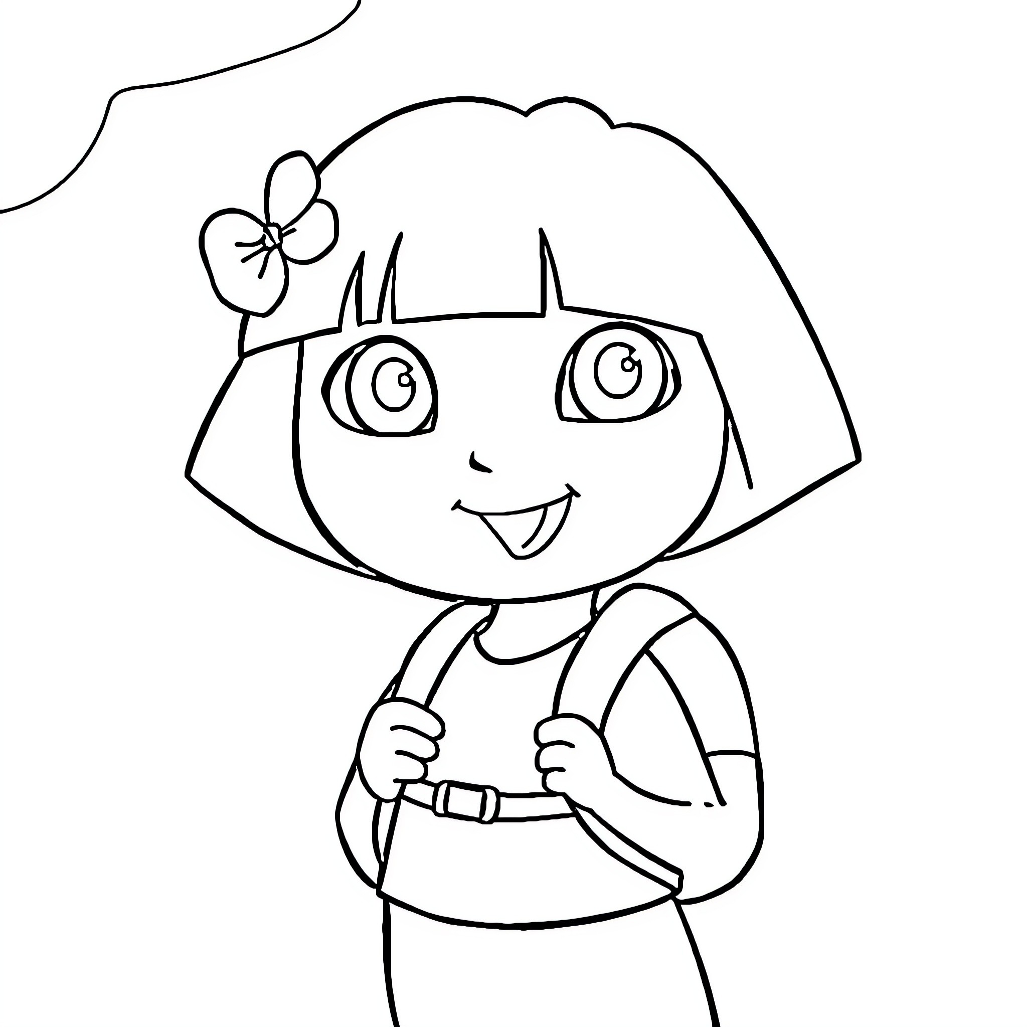 Dora the Explorer smiling and ready for adventure Coloring Page (free black-and-white line drawing printable PDF for all, from beginners to advanced learners, including children, teens, adults, and seniors)