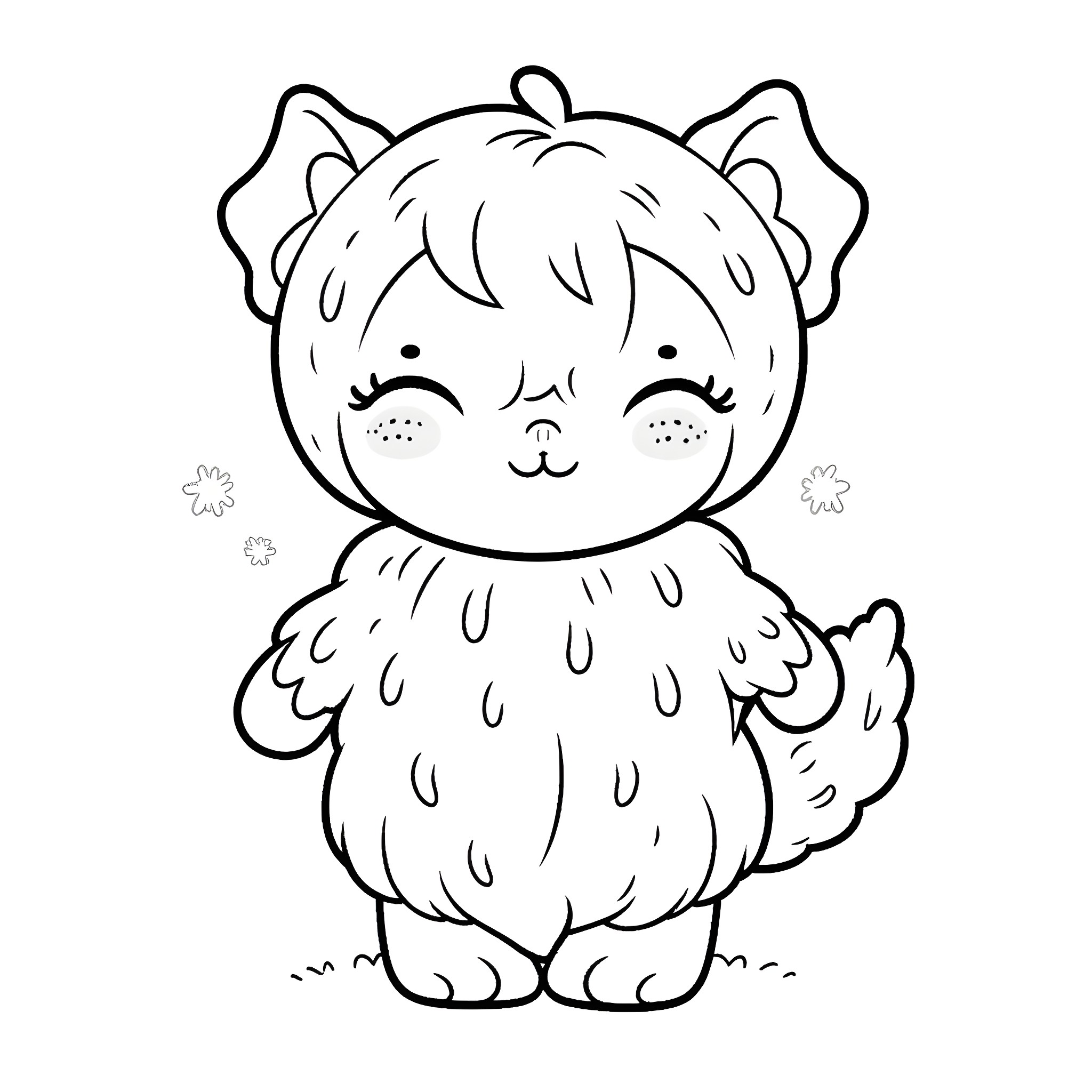 Maya Bee as a cute and fluffy creature Coloring Page (free black-and-white line drawing printable PDF for all, from beginners to advanced learners, including children, teens, adults, and seniors)