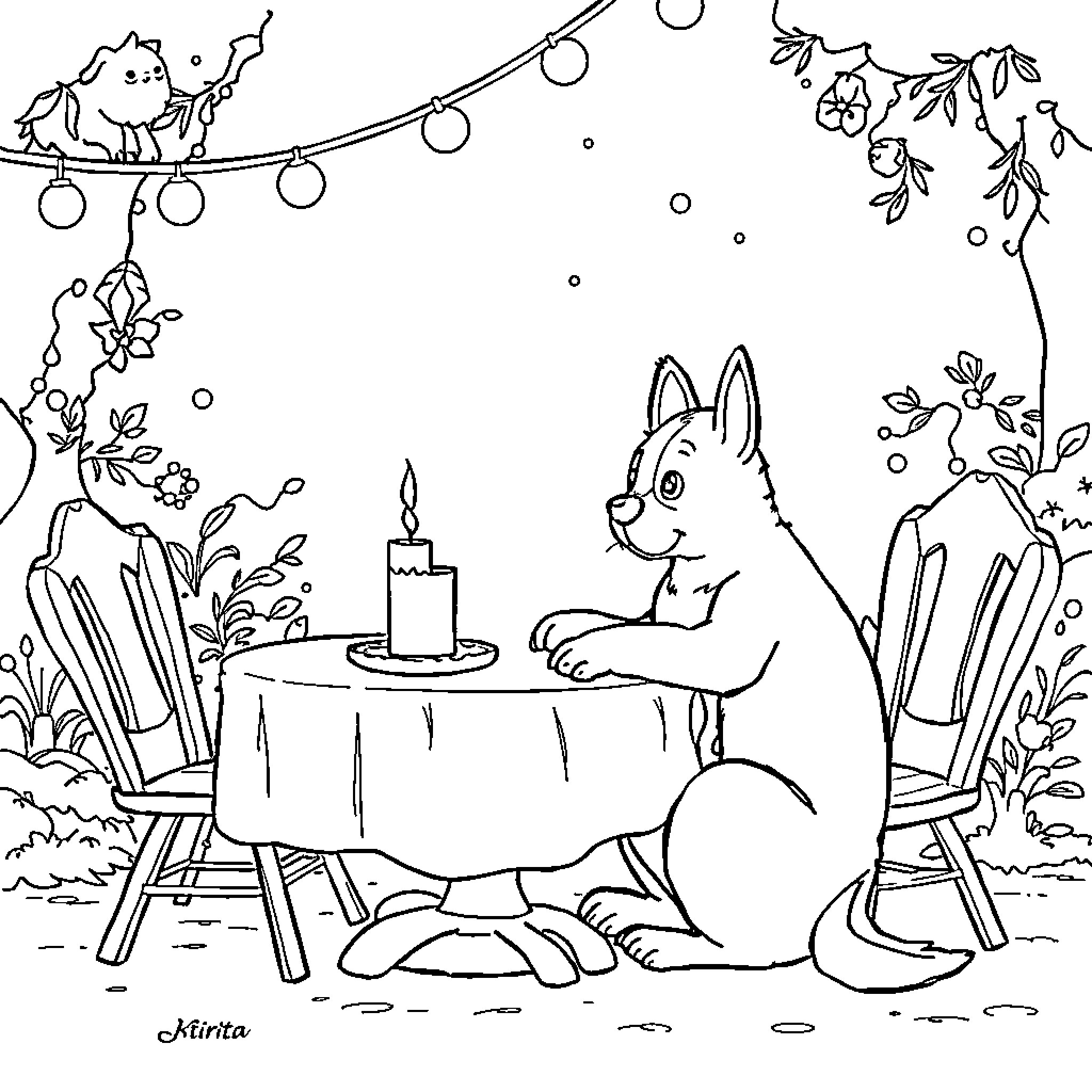 Kripto's cozy night in the garden Coloring Page (free black-and-white line drawing printable PDF for all, from beginners to advanced learners, including children, teens, adults, and seniors)