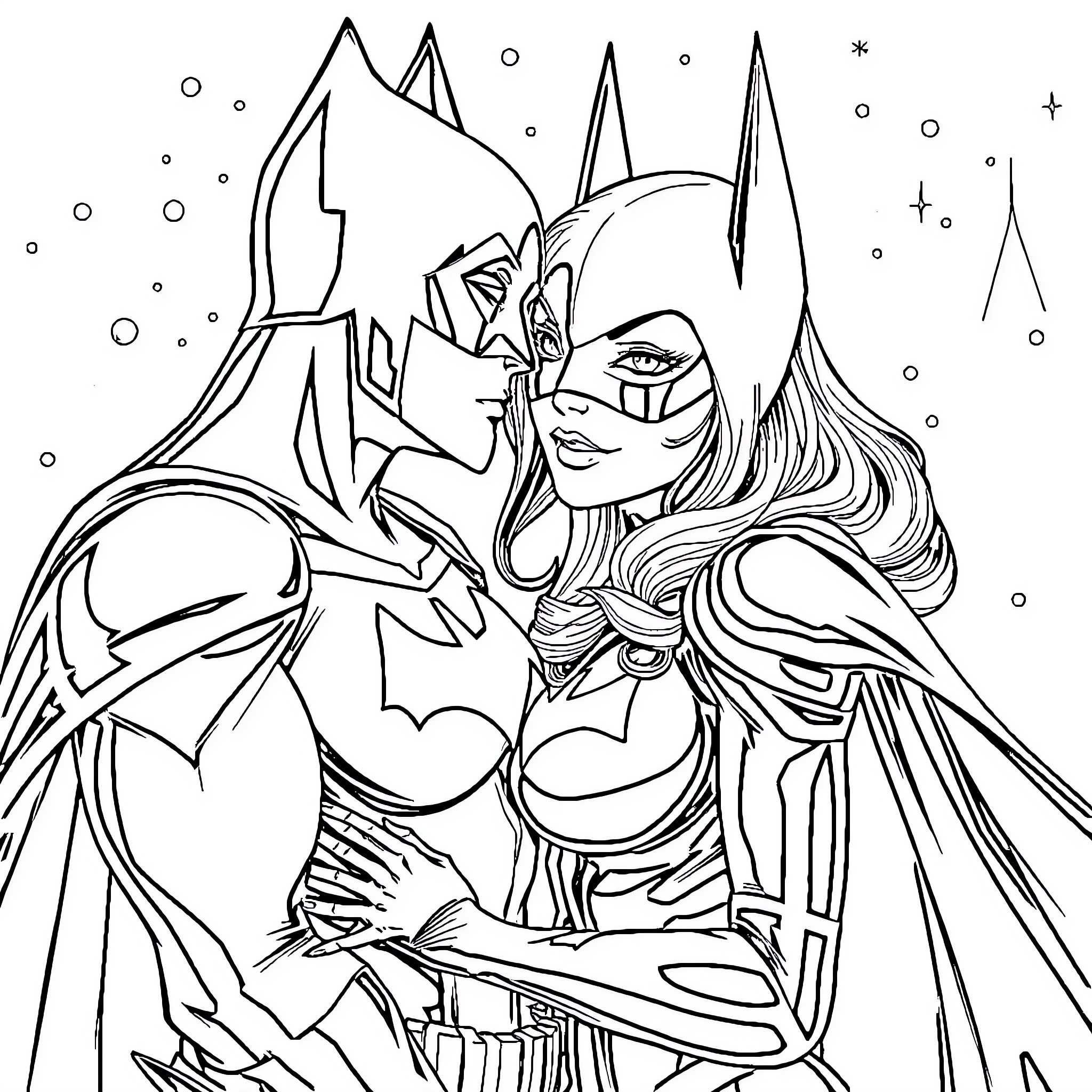 Batgirl heroically stands ready for action Coloring Page (free black-and-white line drawing printable PDF for all, from beginners to advanced learners, including children, teens, adults, and seniors)