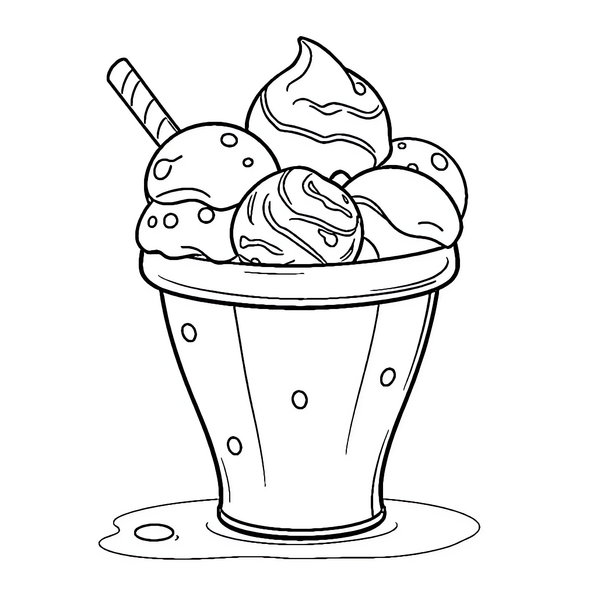 Ice Cream Treats in a Cup Coloring Page (free black-and-white line drawing printable PDF for all, from beginners to advanced learners, including children, teens, adults, and seniors)
