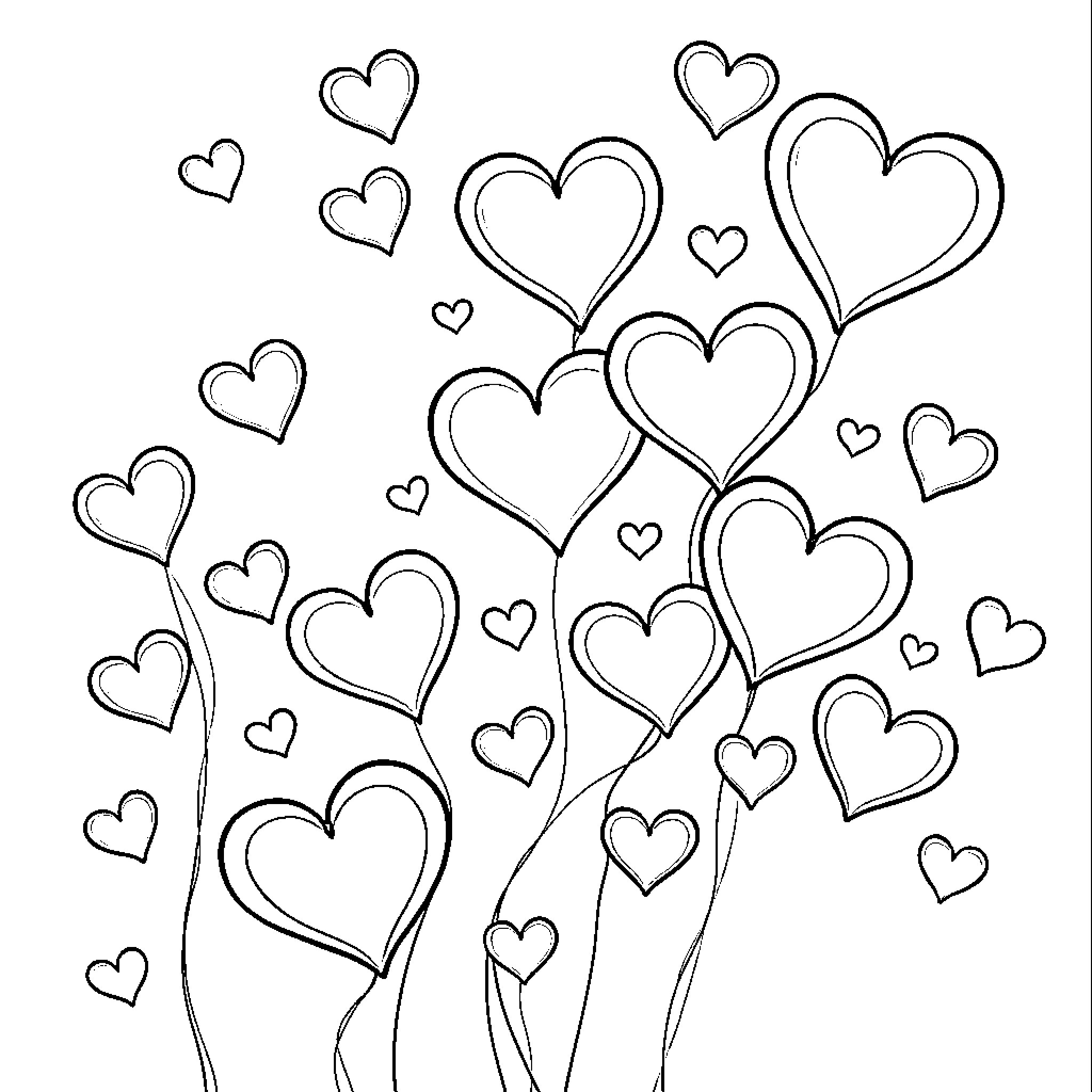 Heart-Shaped Floral Design Coloring Page (free black-and-white line drawing printable PDF for all, from beginners to advanced learners, including children, teens, adults, and seniors)