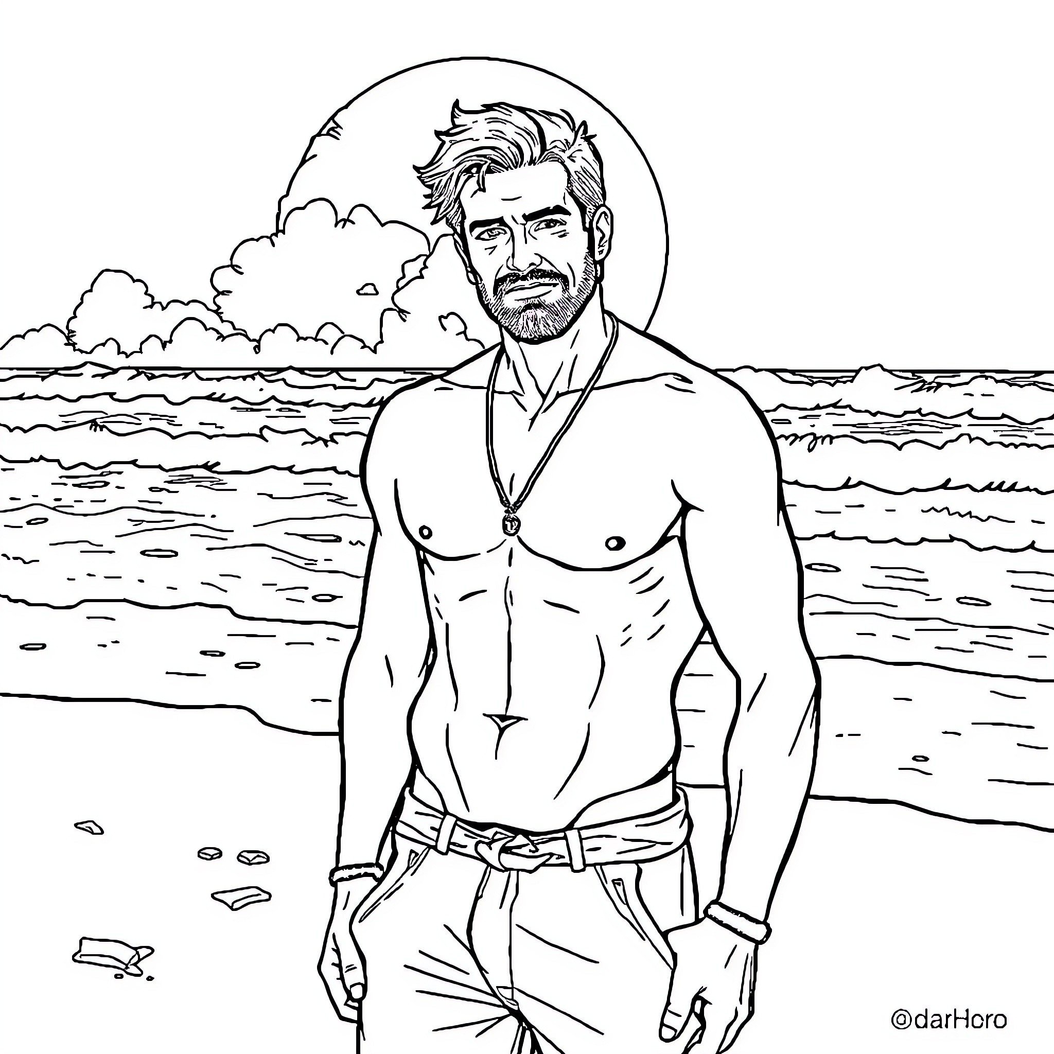 Vittorio's Seaside Adventure Coloring Page (free black-and-white line drawing printable PDF for all, from beginners to advanced learners, including children, teens, adults, and seniors)