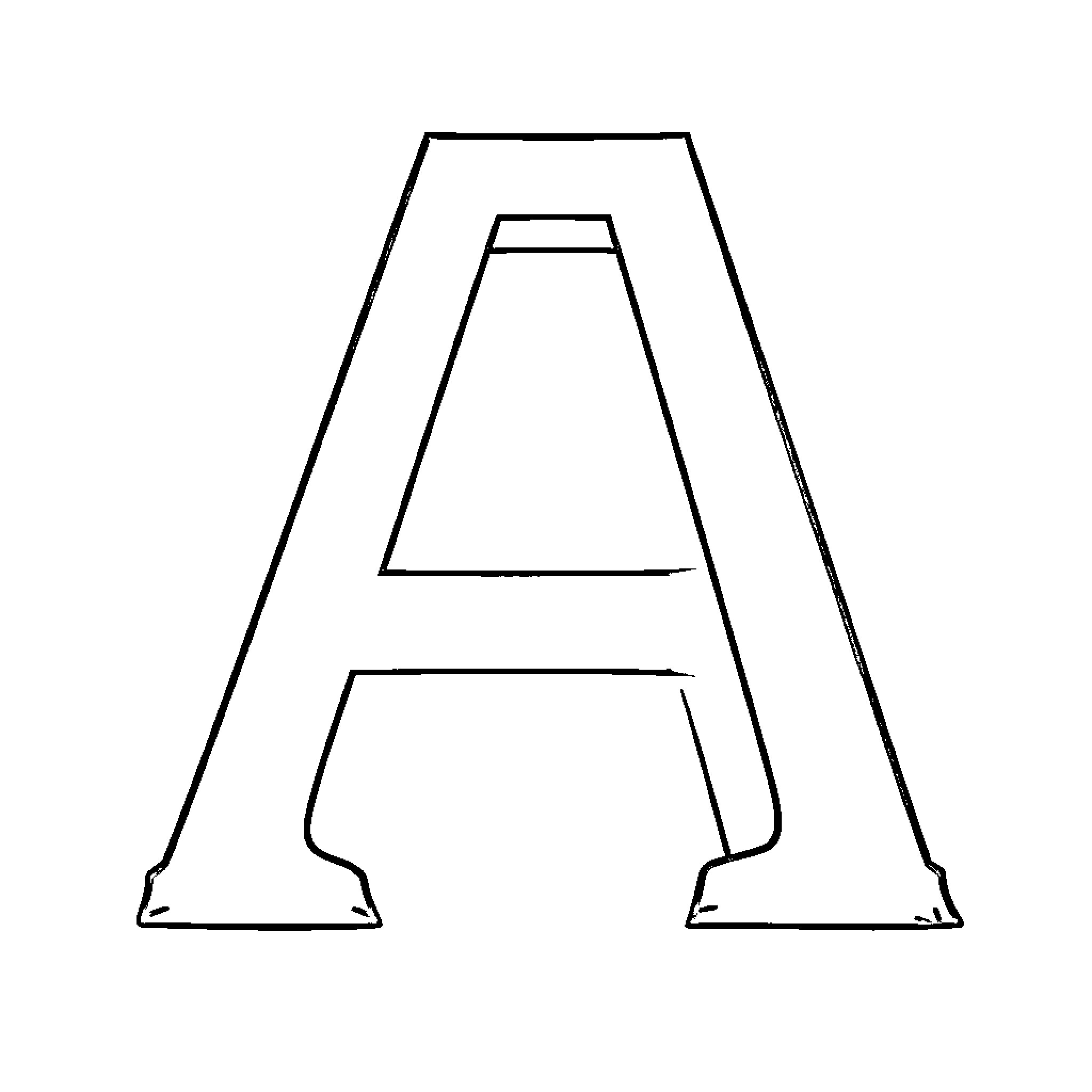 Letter A Depicted with Simple Geometric Shapes Coloring Page (free black-and-white line drawing printable PDF for all, from beginners to advanced learners, including children, teens, adults, and seniors)