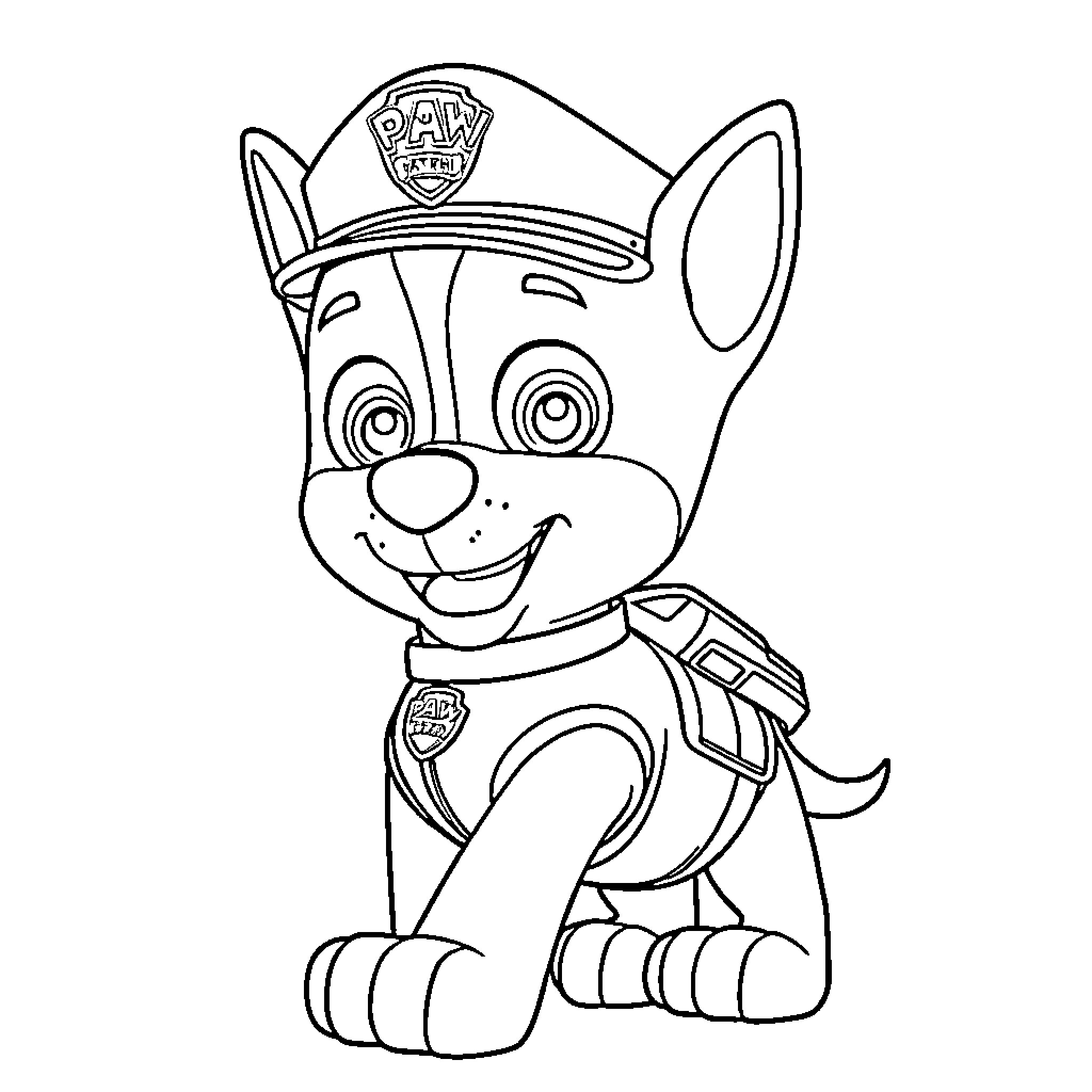 Chase the Pup's Rescue Adventure Coloring Page (free black-and-white line drawing printable PDF for all, from beginners to advanced learners, including children, teens, adults, and seniors)