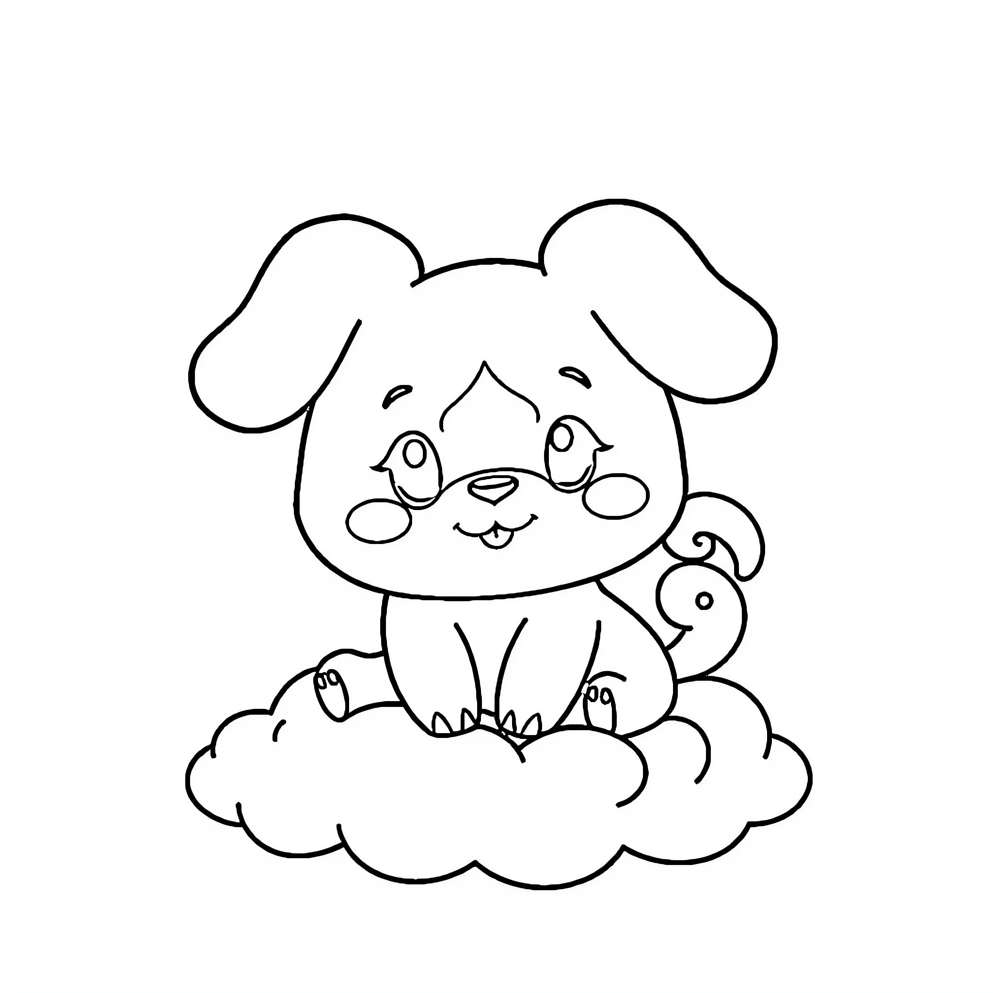 Cinnamoroll sitting on a cloud Coloring Page (free black-and-white line drawing printable PDF for all, from beginners to advanced learners, including children, teens, adults, and seniors)