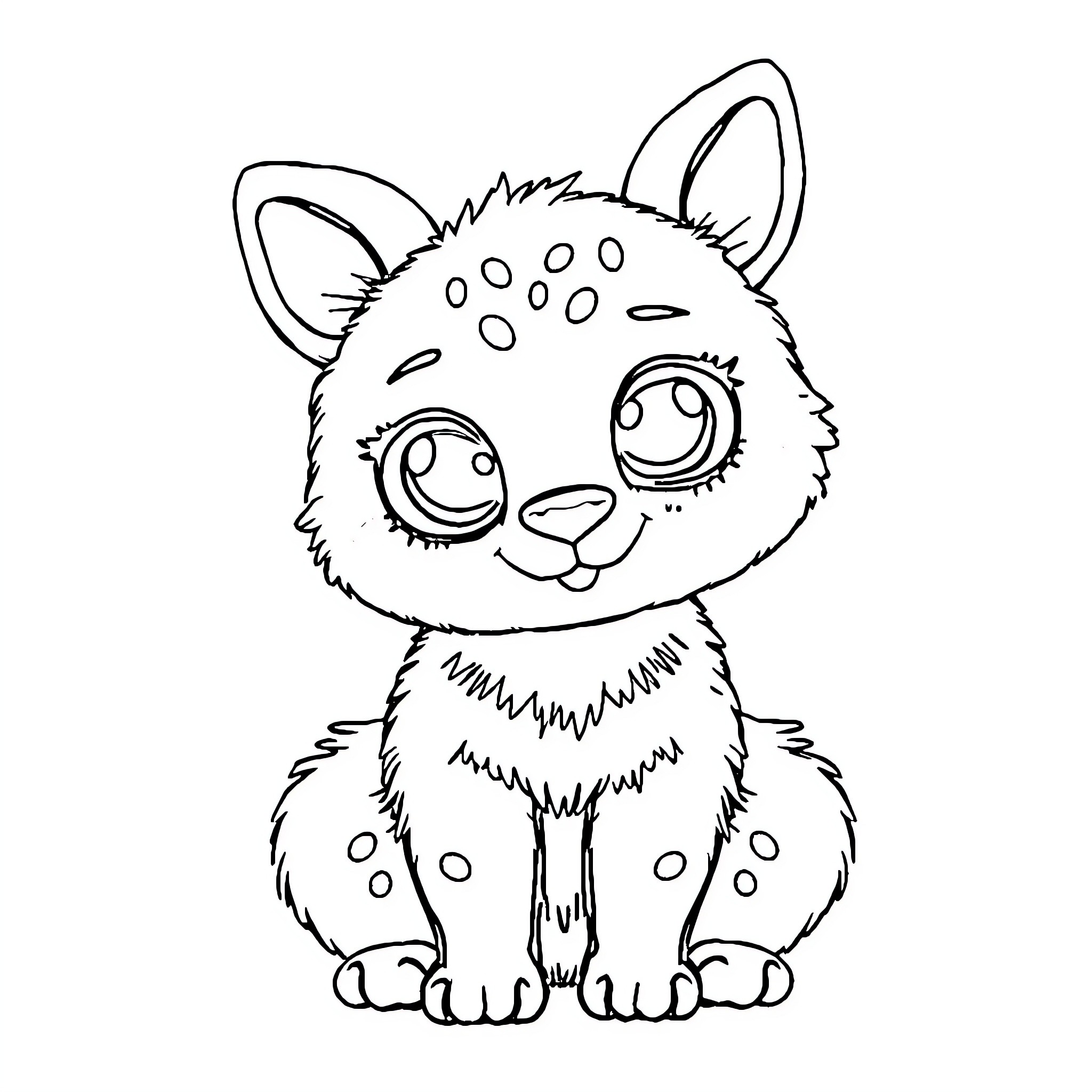 Drawing of a playful and adorable furry creature Coloring Page (free black-and-white line drawing printable PDF for all, from beginners to advanced learners, including children, teens, adults, and seniors)