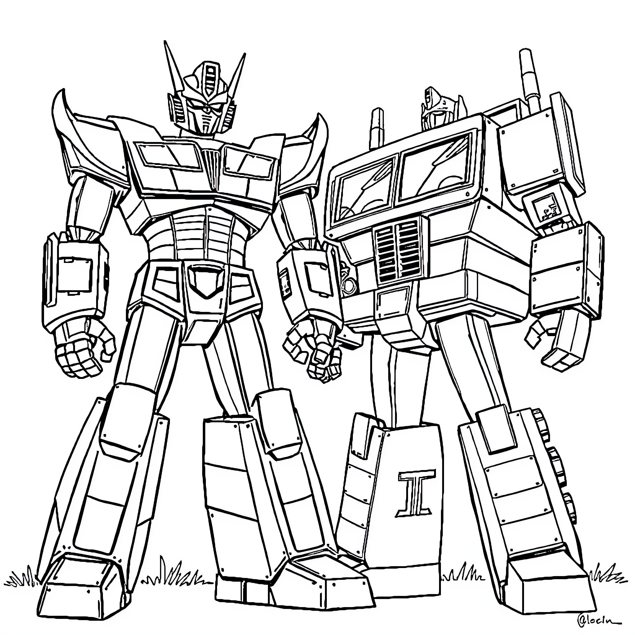 Mazinger Z Robots in Action Coloring Page (free black-and-white line drawing printable PDF for all, from beginners to advanced learners, including children, teens, adults, and seniors)