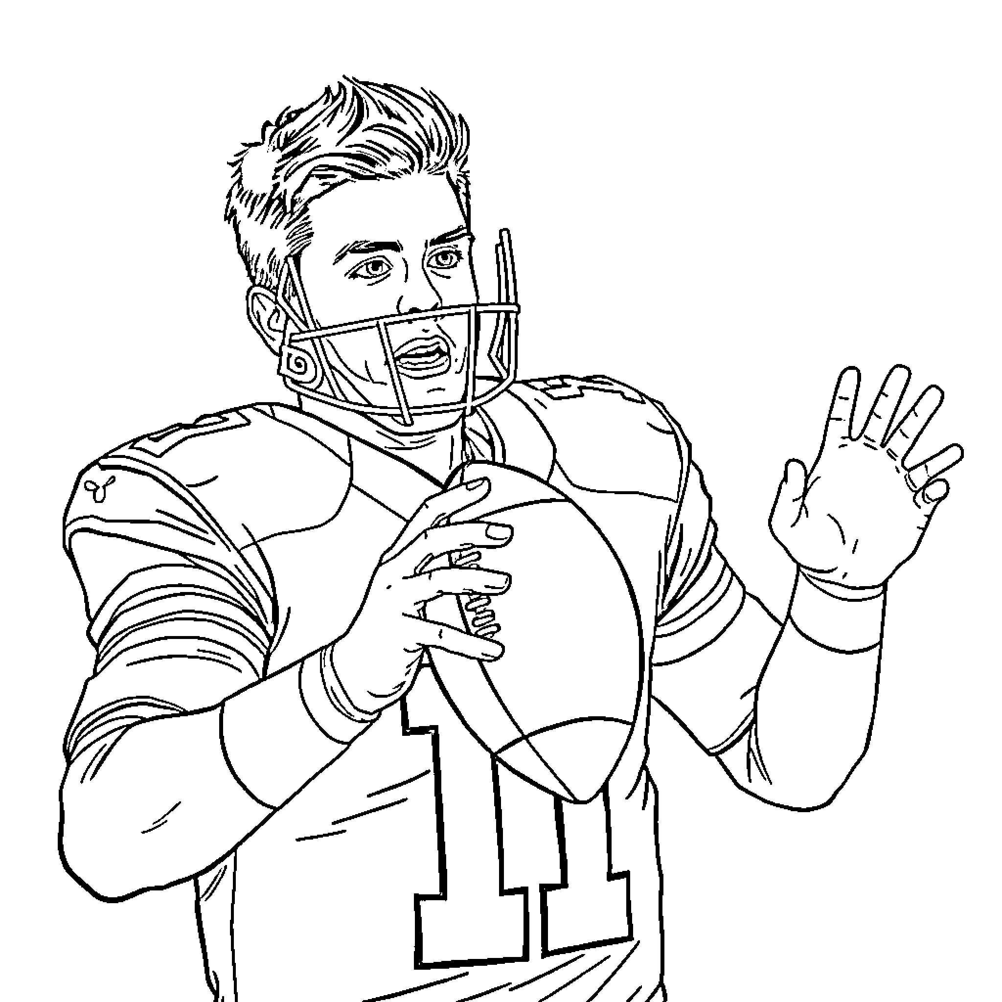 Josh Allen Making a Football Gesture Coloring Page (free black-and-white line drawing printable PDF for all, from beginners to advanced learners, including children, teens, adults, and seniors)