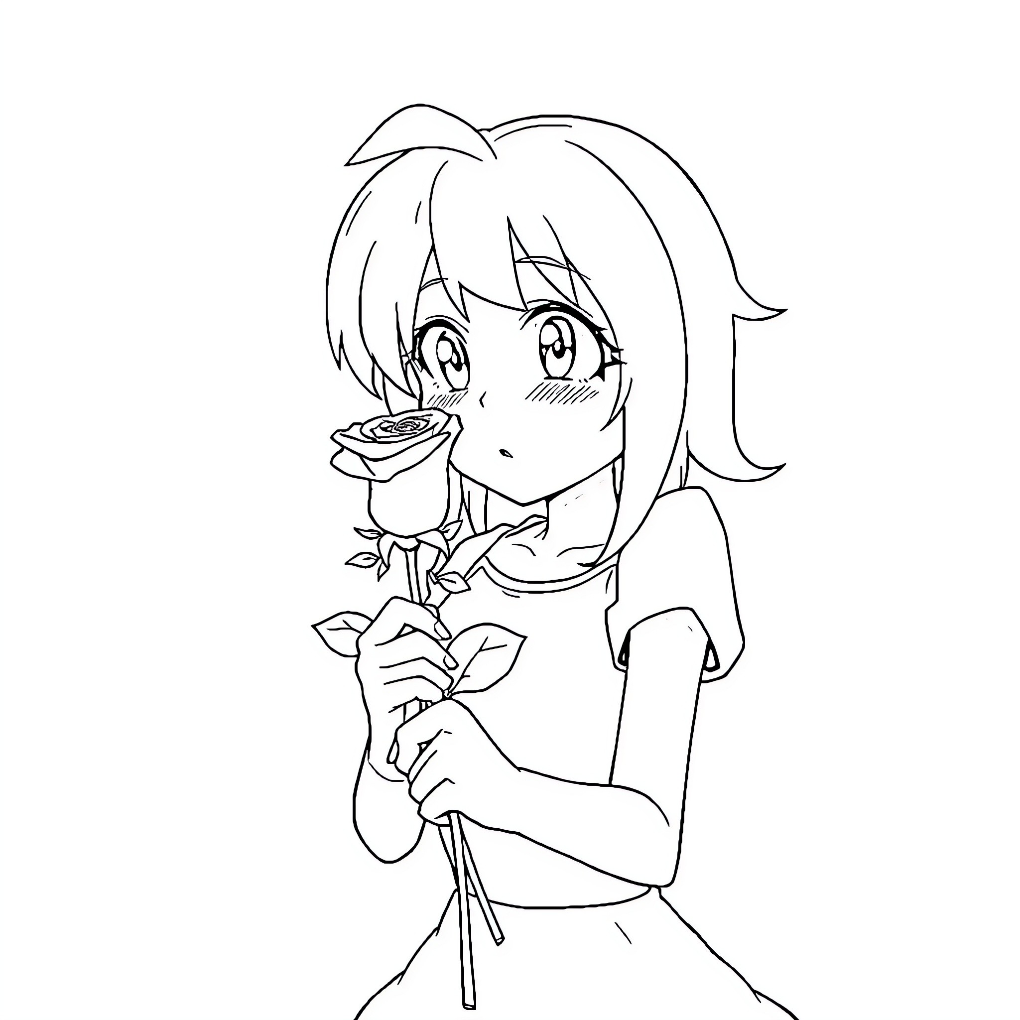Amy Rose holding a bouquet of flowers Coloring Page (free black-and-white line drawing printable PDF for all, from beginners to advanced learners, including children, teens, adults, and seniors)
