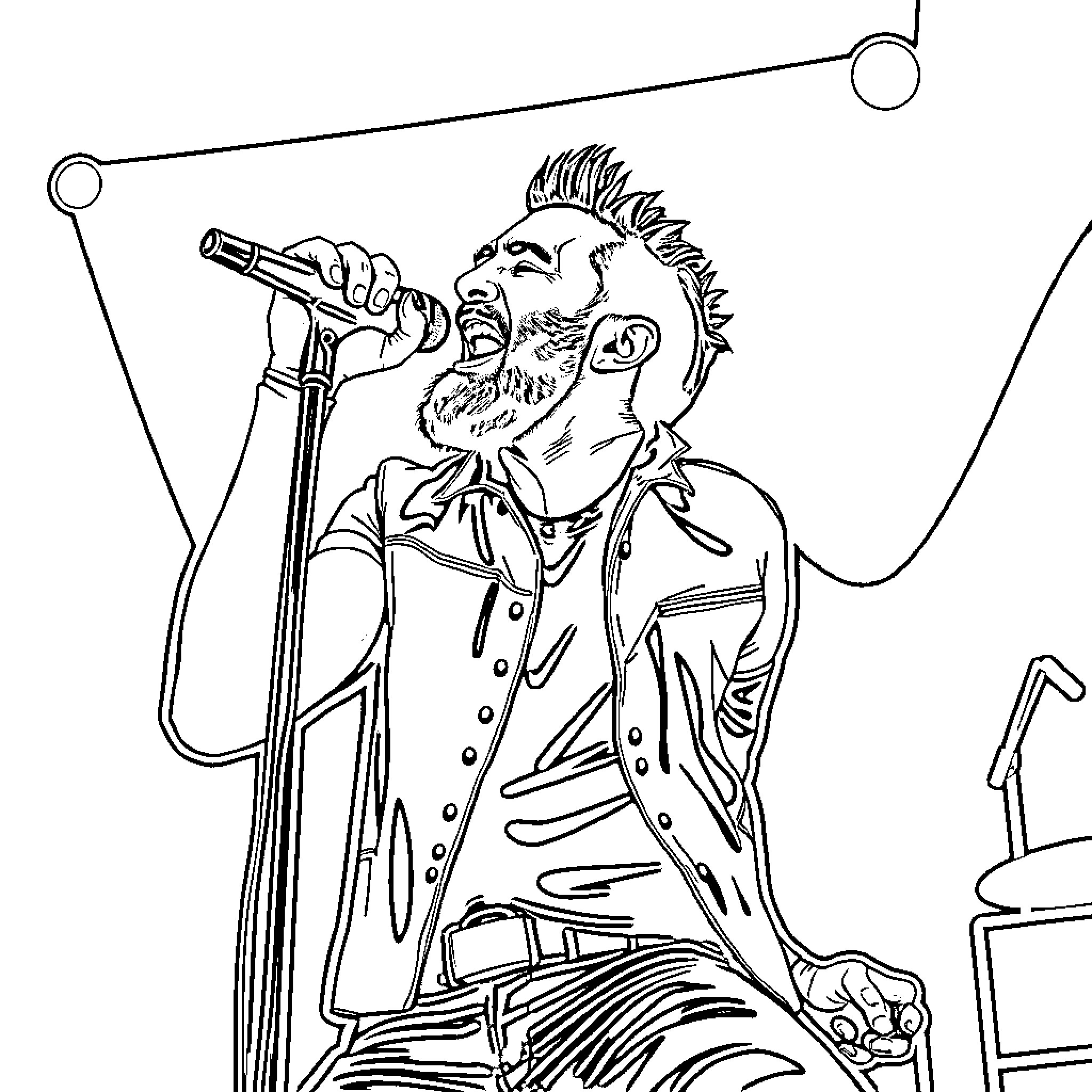 Serj Tankian performing live on stage Coloring Page (free black-and-white line drawing printable PDF for all, from beginners to advanced learners, including children, teens, adults, and seniors)