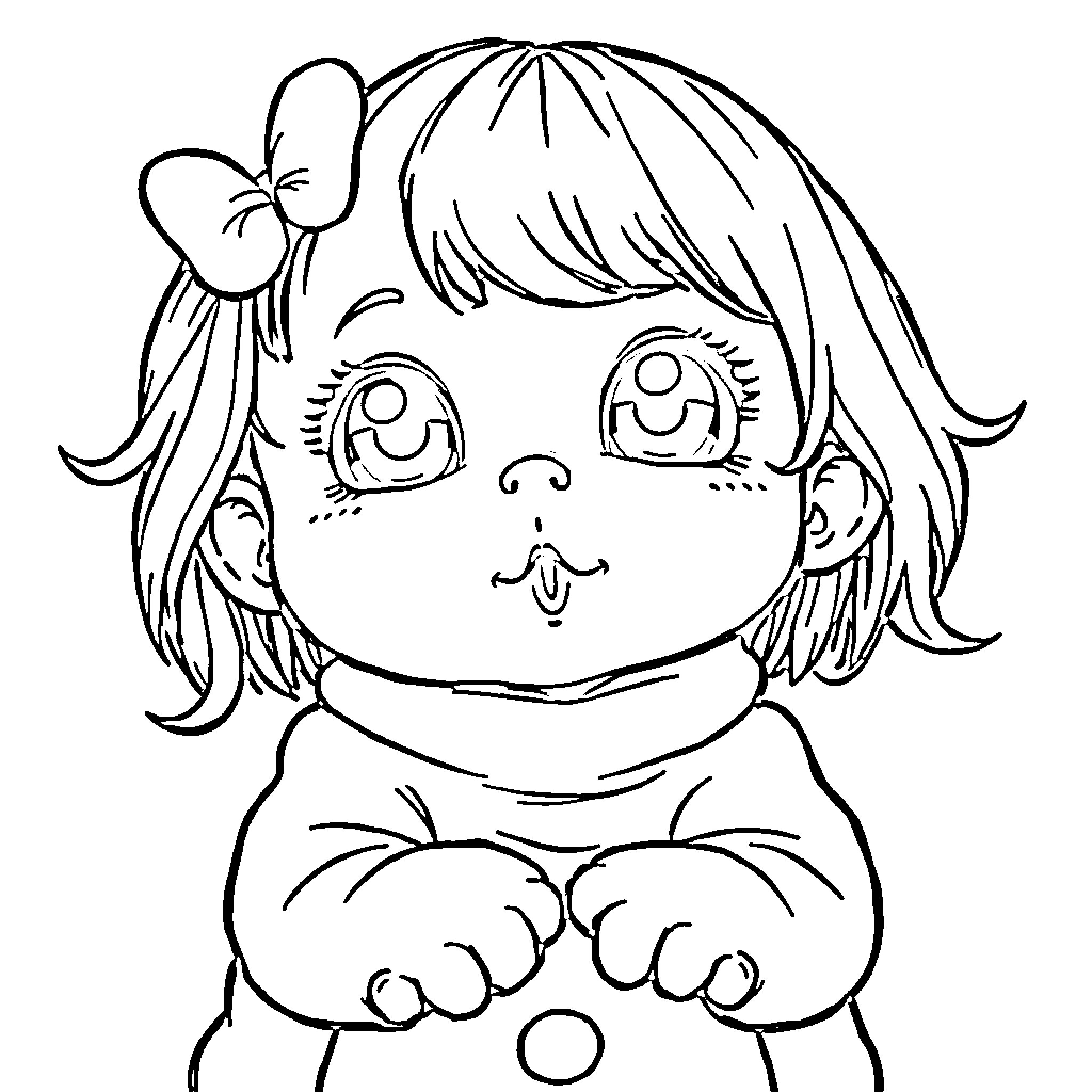 Baby girl making funny faces Coloring Page (free black-and-white line drawing printable PDF for all, from beginners to advanced learners, including children, teens, adults, and seniors)