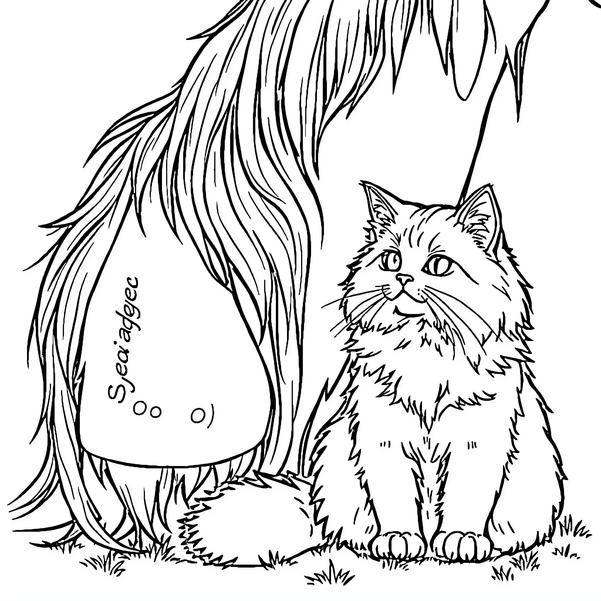 Cat exploring the wilderness Coloring Page (free black-and-white line drawing printable PDF for all, from beginners to advanced learners, including children, teens, adults, and seniors)