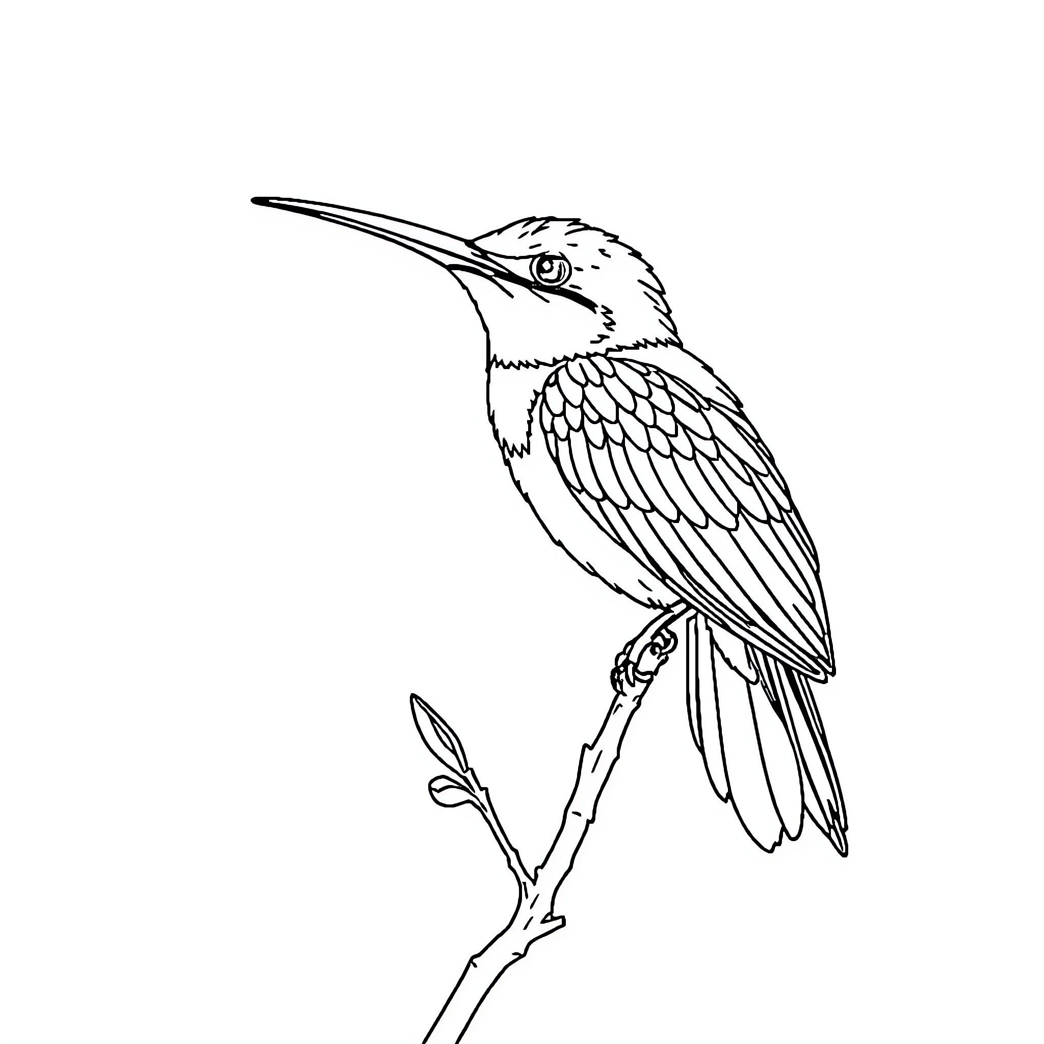 Bird perched on branch with detailed plumage Coloring Page (free black-and-white line drawing printable PDF for all, from beginners to advanced learners, including children, teens, adults, and seniors)