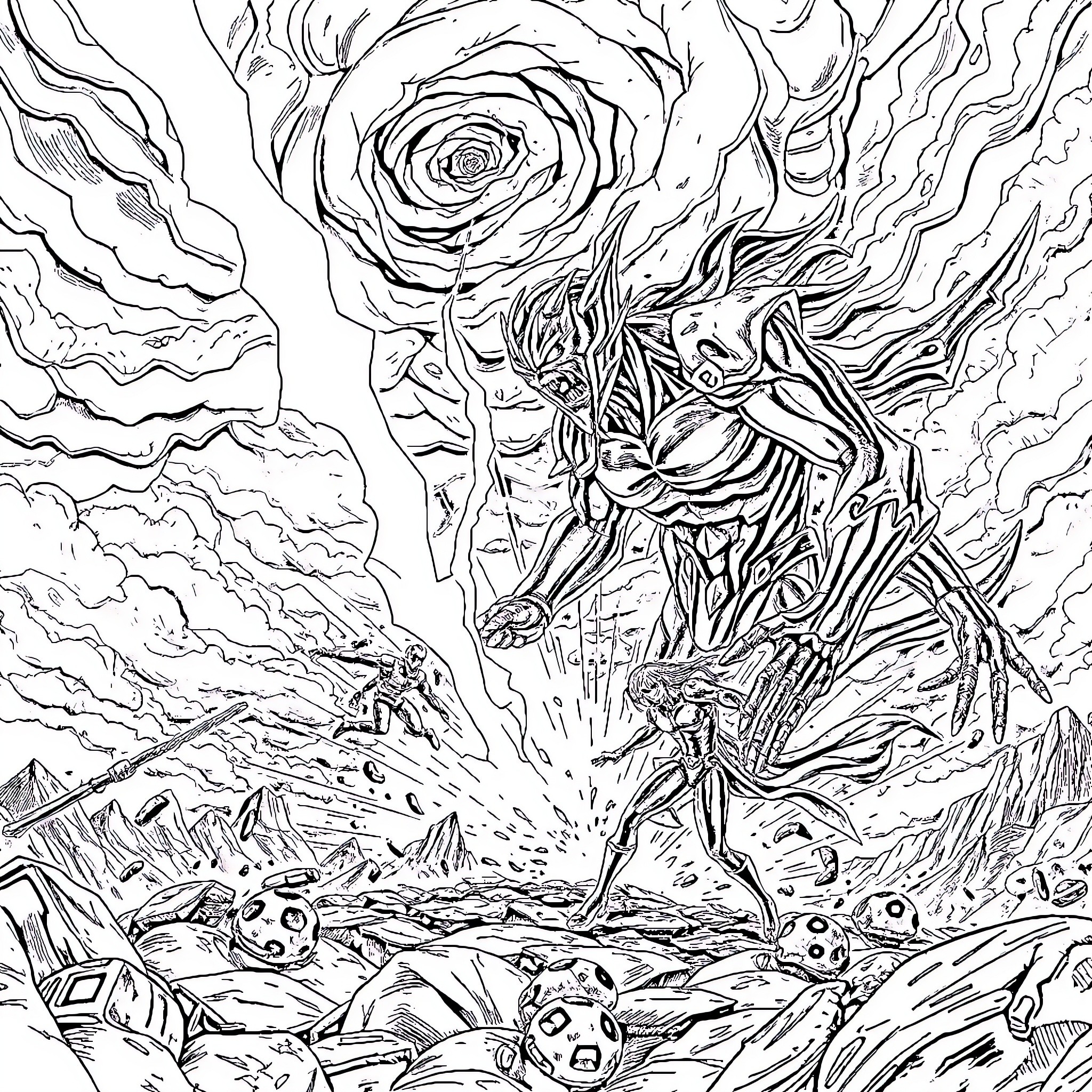 Neuro Sama's Fantastic Expedition through the Surreal Landscape Coloring Page (free black-and-white line drawing printable PDF for all, from beginners to advanced learners, including children, teens, adults, and seniors)