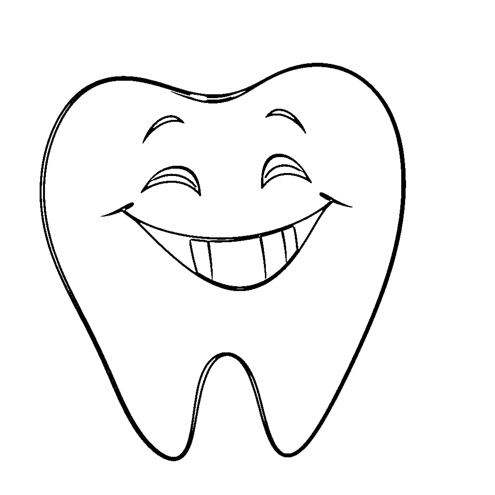 Tooth with a Cheerful Expression Coloring Page (free black-and-white line drawing printable PDF for all, from beginners to advanced learners, including children, teens, adults, and seniors)