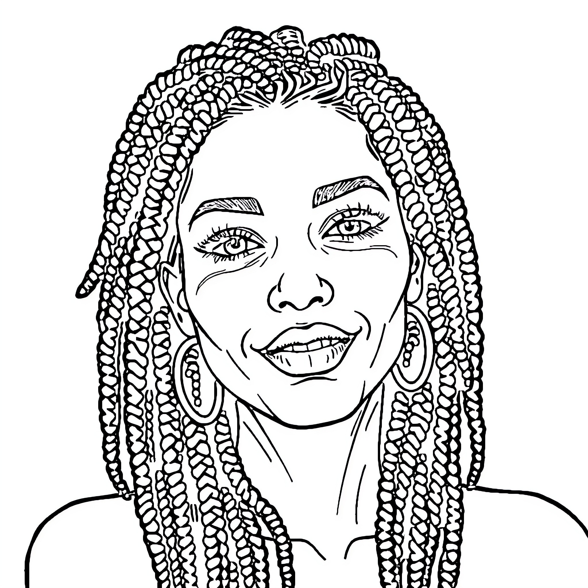 Haceme braids of intricate design Coloring Page (free black-and-white line drawing printable PDF for all, from beginners to advanced learners, including children, teens, adults, and seniors)