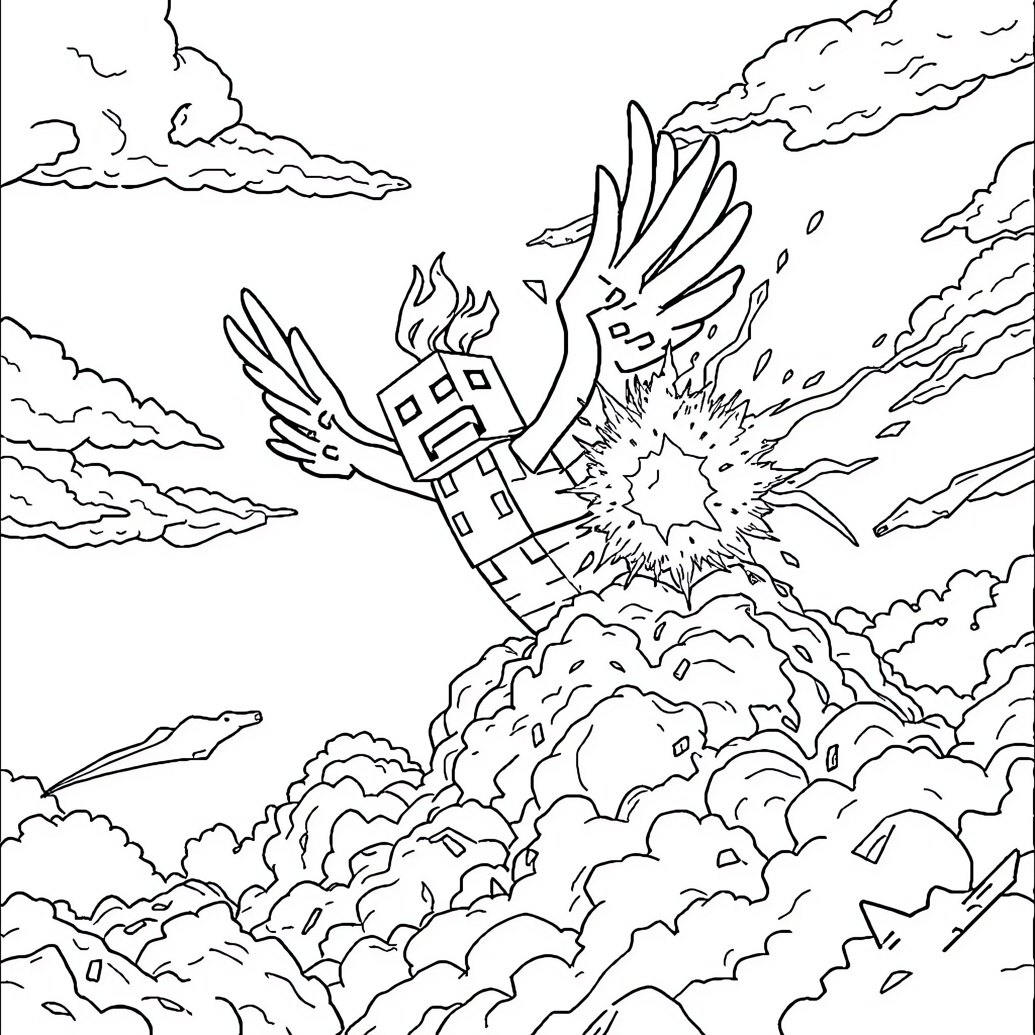 Wither Tower Crumbling in Stormy Skies Coloring Page (free black-and-white line drawing printable PDF for all, from beginners to advanced learners, including children, teens, adults, and seniors)