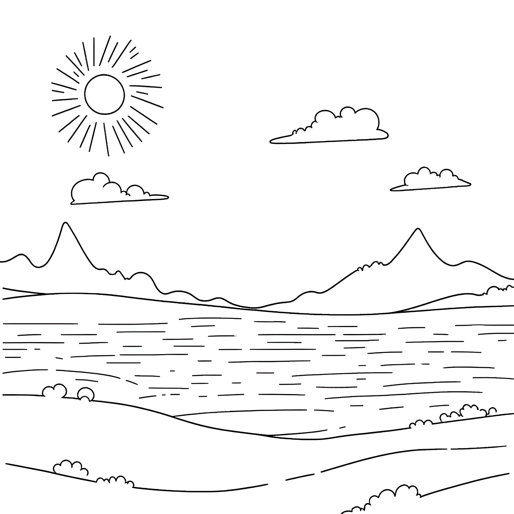 Heaven in the Landscape Coloring Page (free black-and-white line drawing printable PDF for all, from beginners to advanced learners, including children, teens, adults, and seniors)