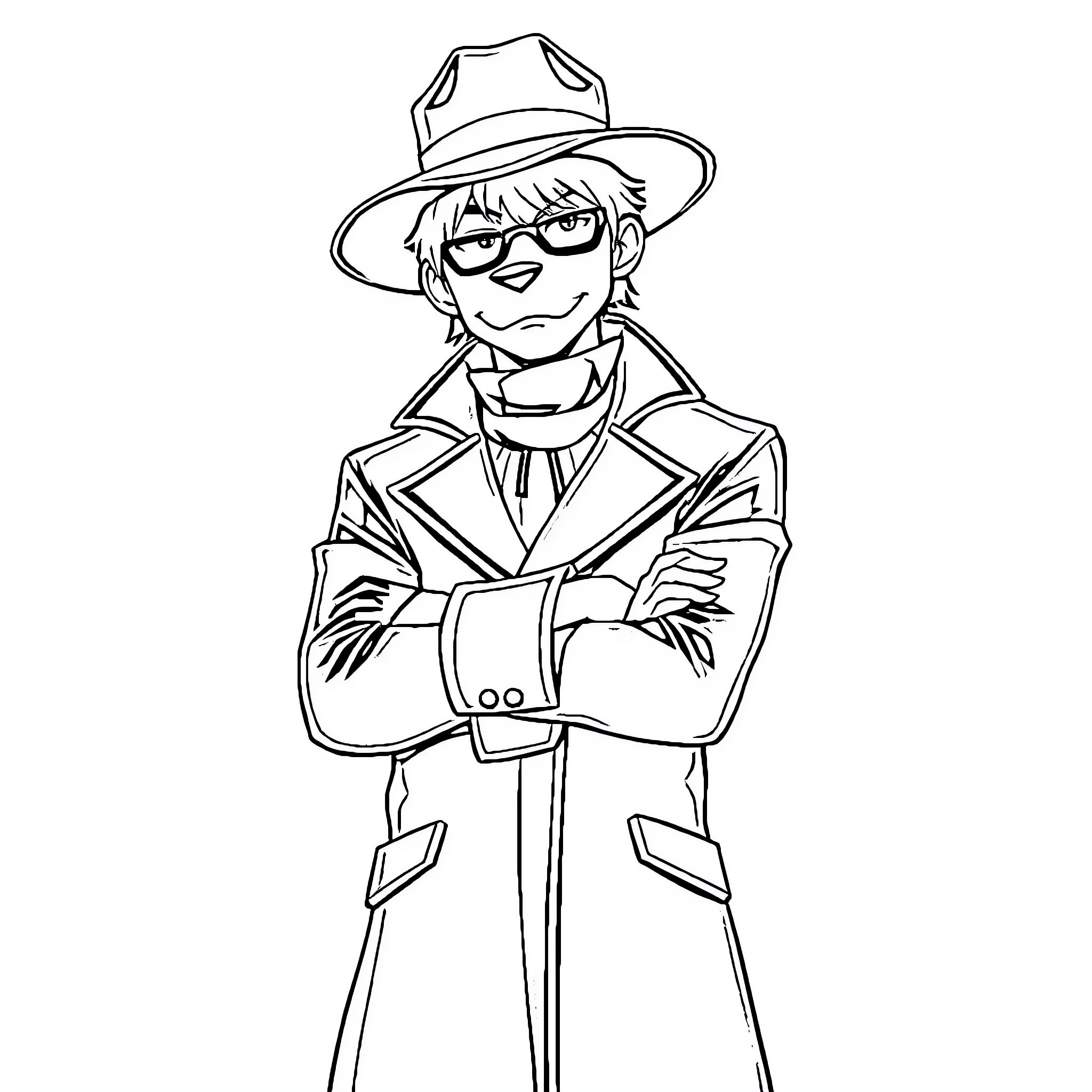 Chuuya in detective-like attire with a confident expression Coloring Page (free black-and-white line drawing printable PDF for all, from beginners to advanced learners, including children, teens, adults, and seniors)