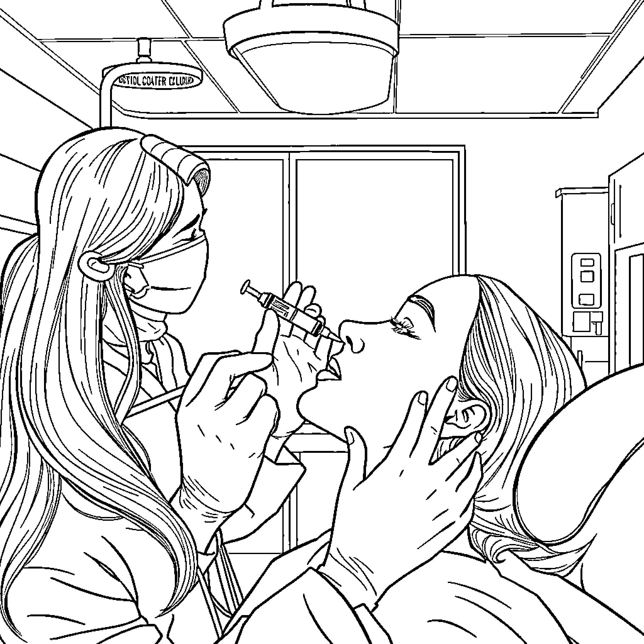 Botox treatment for facial rejuvenation in medical clinic Coloring Page (free black-and-white line drawing printable PDF for all, from beginners to advanced learners, including children, teens, adults, and seniors)