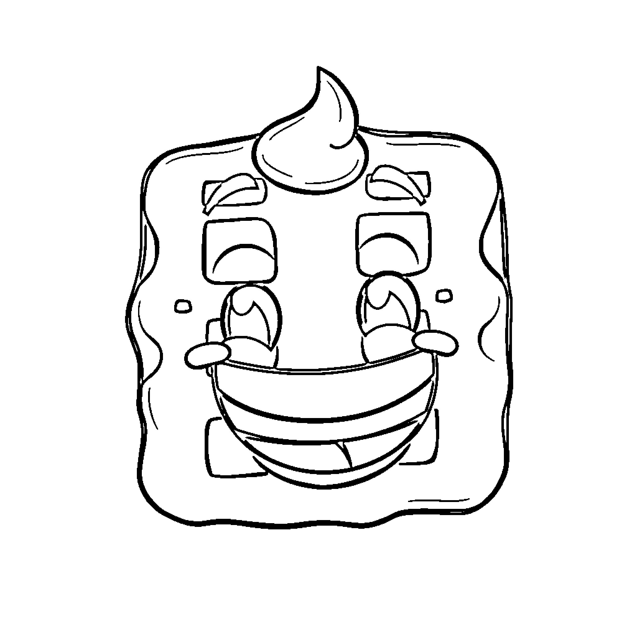 Waffle creature with cheerful expression Coloring Page (free black-and-white line drawing printable PDF for all, from beginners to advanced learners, including children, teens, adults, and seniors)