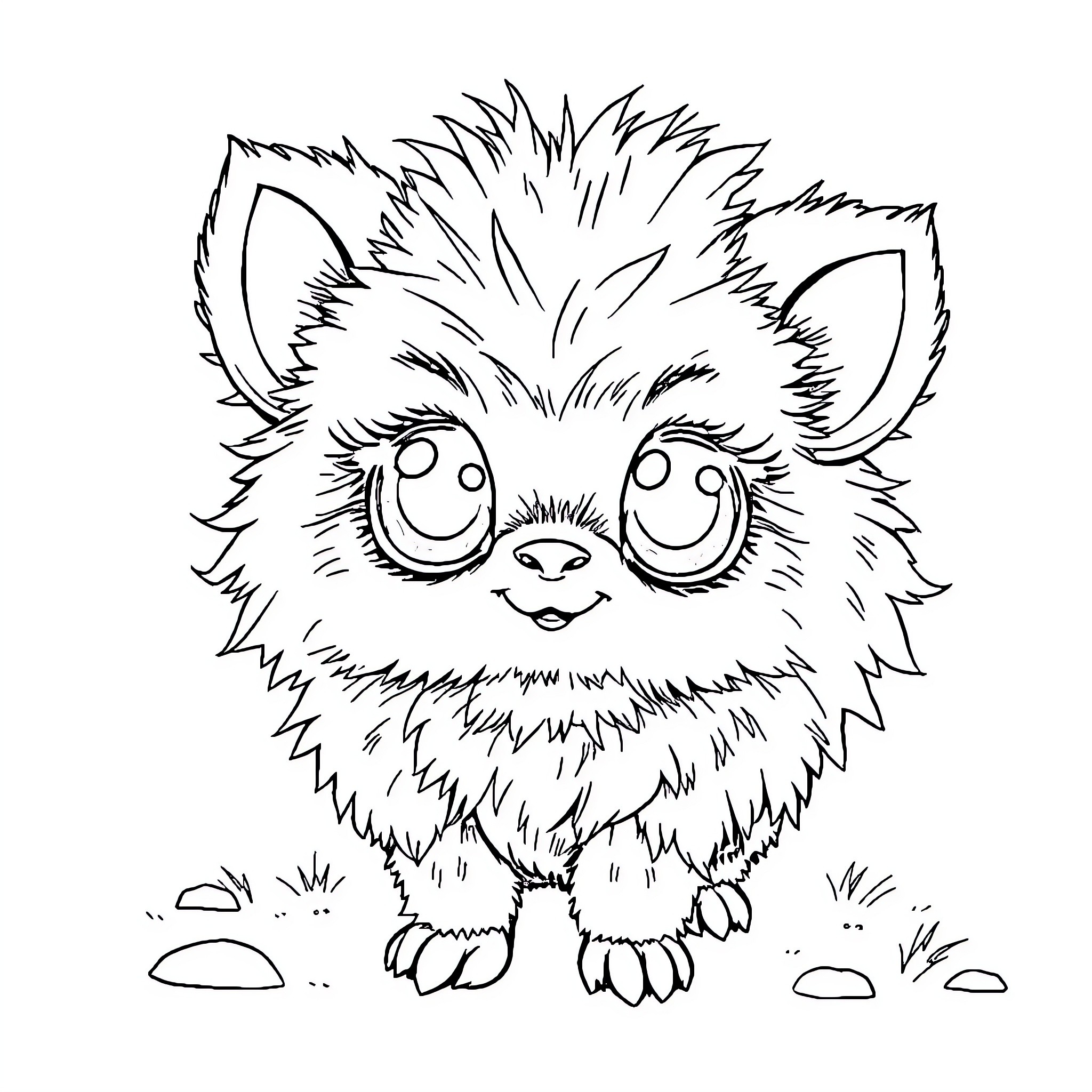 Kromi's Fluffy Furry Friend Frolicking Coloring Page (free black-and-white line drawing printable PDF for all, from beginners to advanced learners, including children, teens, adults, and seniors)