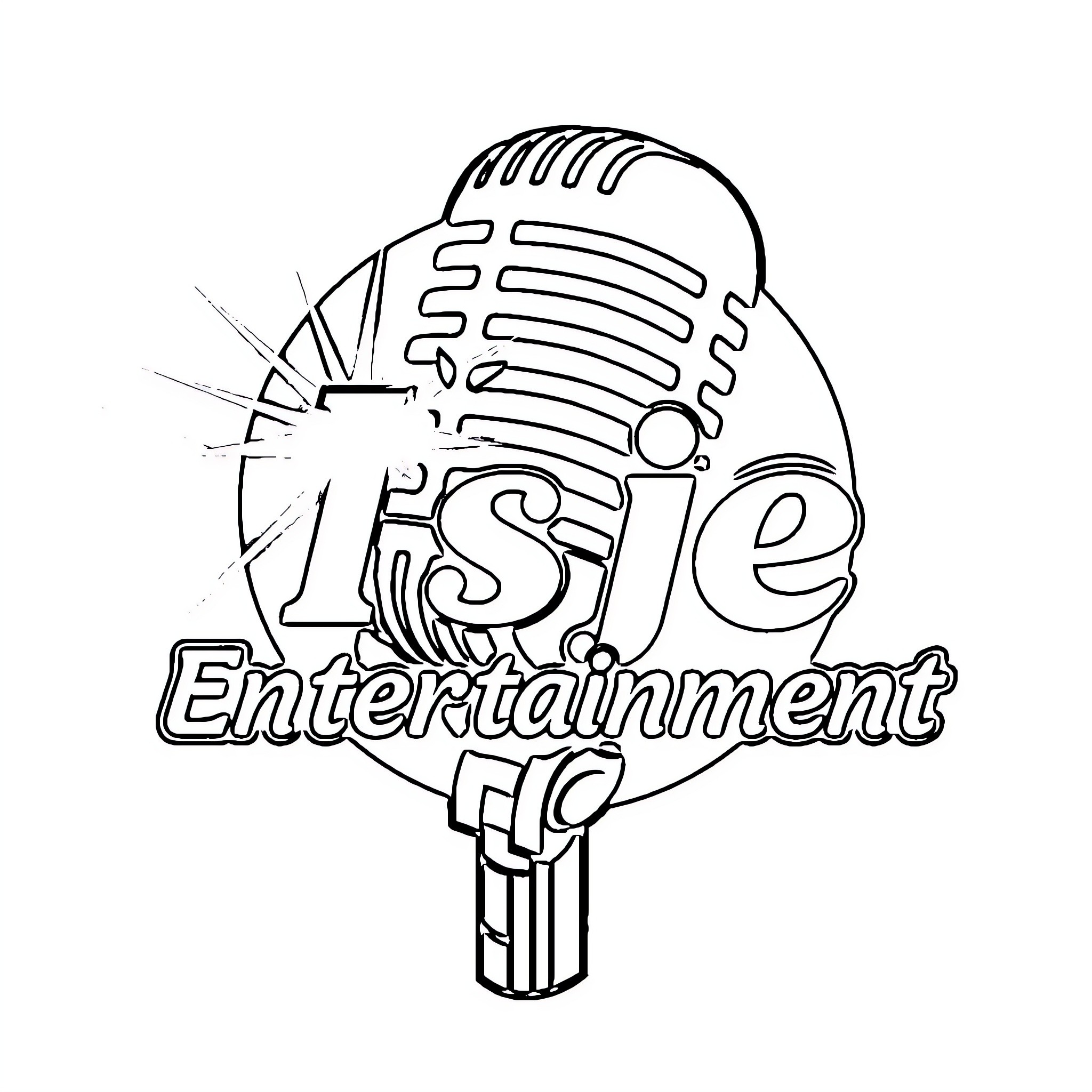 Logo with Vintage Microphone and Text Coloring Page (free black-and-white line drawing printable PDF for all, from beginners to advanced learners, including children, teens, adults, and seniors)