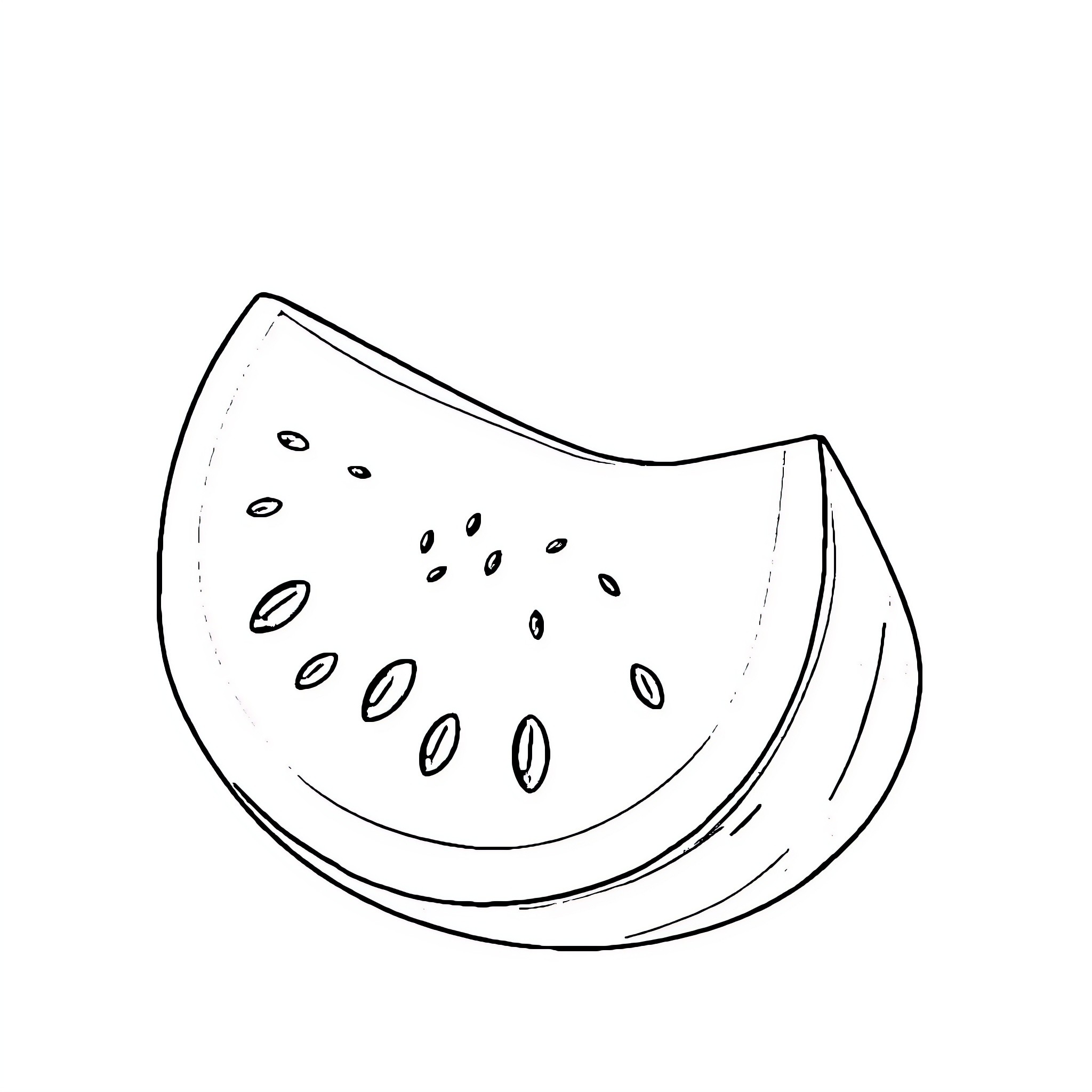 Watermelon slice with black-and-white outline Coloring Page (free black-and-white line drawing printable PDF for all, from beginners to advanced learners, including children, teens, adults, and seniors)