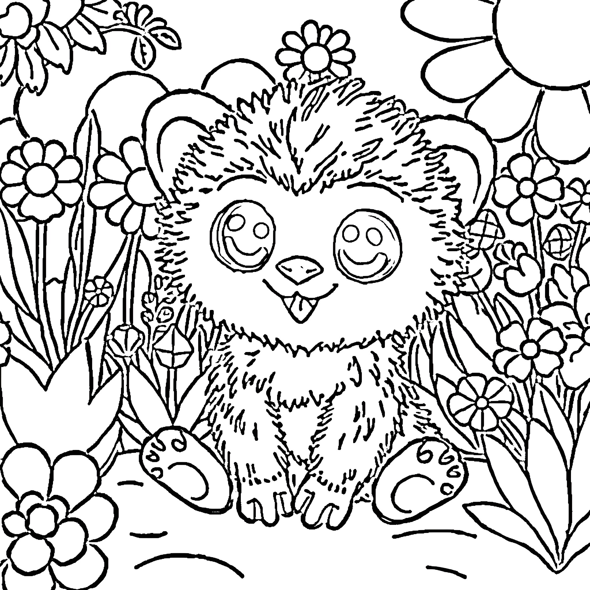 Labubu's Enchanted Garden Adventure Coloring Page (free black-and-white line drawing printable PDF for all, from beginners to advanced learners, including children, teens, adults, and seniors)