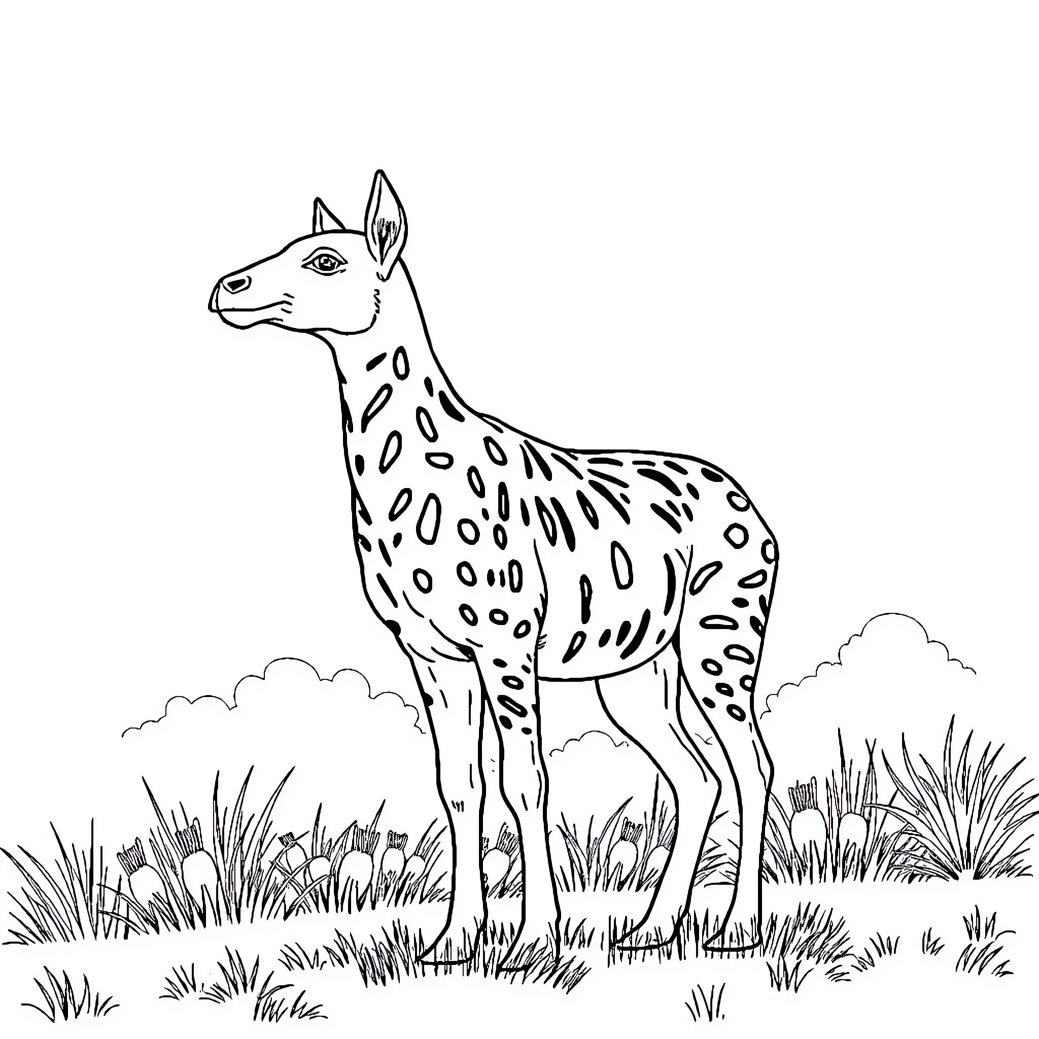 Cale the Spotted Deer in the Meadow Coloring Page (free black-and-white line drawing printable PDF for all, from beginners to advanced learners, including children, teens, adults, and seniors)