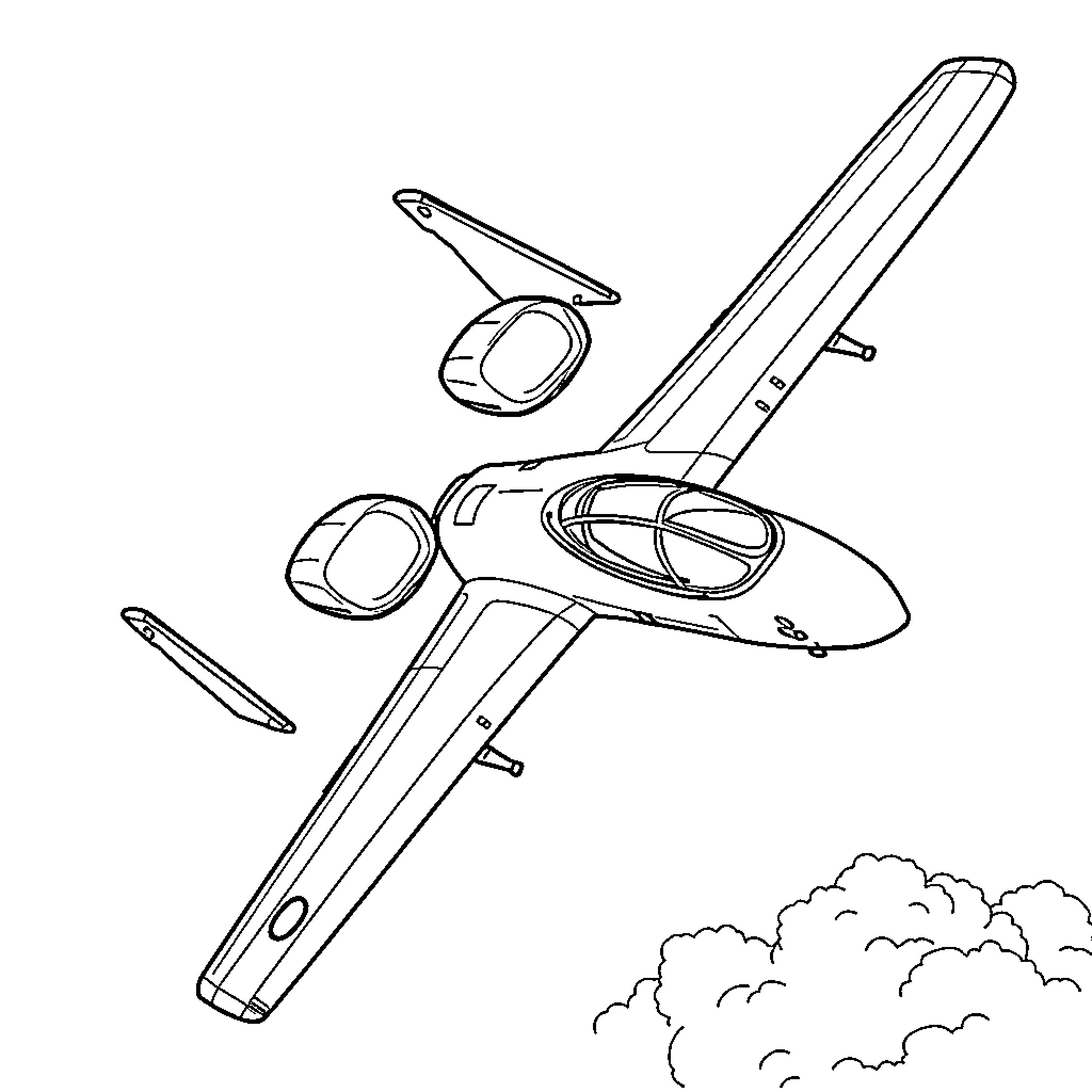 Warthog spacecraft soaring in the sky Coloring Page (free black-and-white line drawing printable PDF for all, from beginners to advanced learners, including children, teens, adults, and seniors)