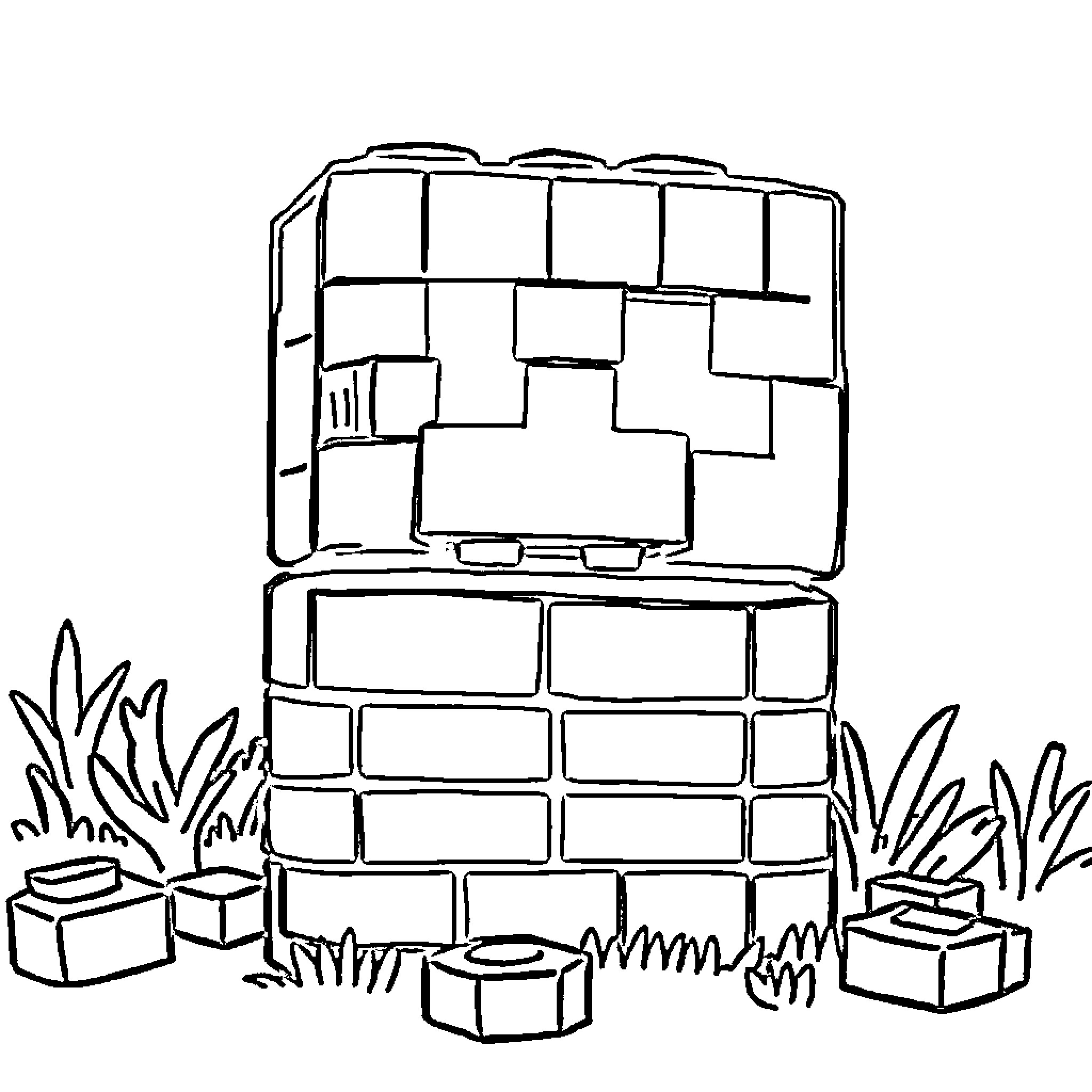 Creeper hiding in the bushes Coloring Page (free black-and-white line drawing printable PDF for all, from beginners to advanced learners, including children, teens, adults, and seniors)