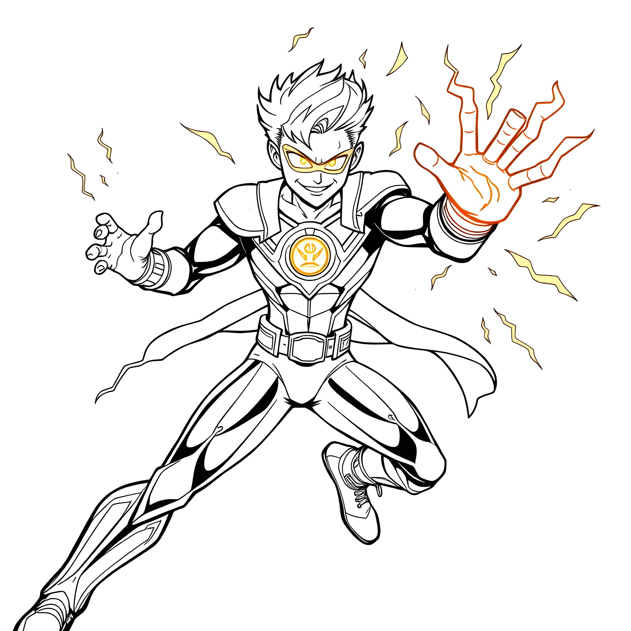 Ben 10 utilizing powerful energy abilities Coloring Page (free black-and-white line drawing printable PDF for all, from beginners to advanced learners, including children, teens, adults, and seniors)