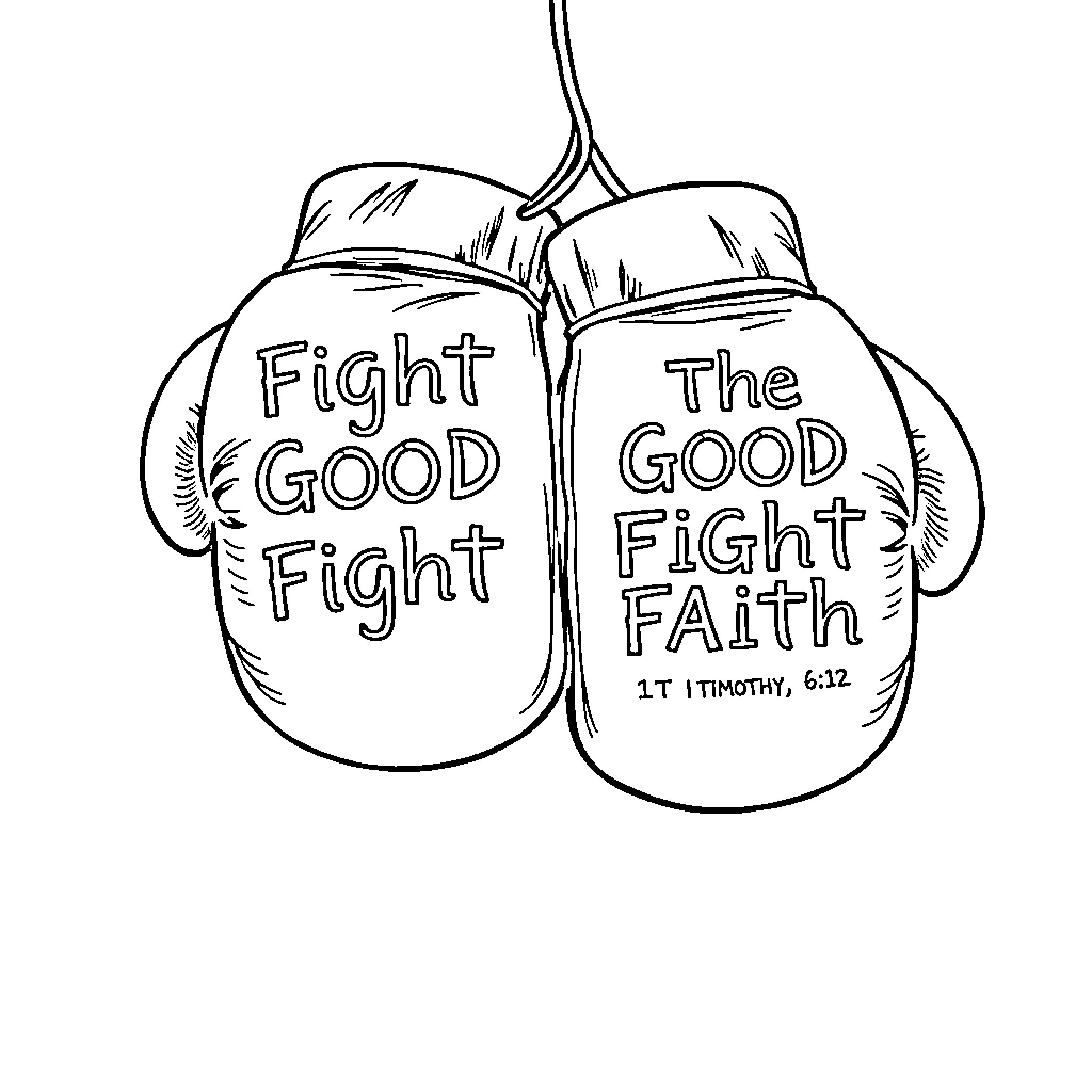 Boxing Gloves Depicting Spiritual Struggle Coloring Page (free black-and-white line drawing printable PDF for all, from beginners to advanced learners, including children, teens, adults, and seniors)
