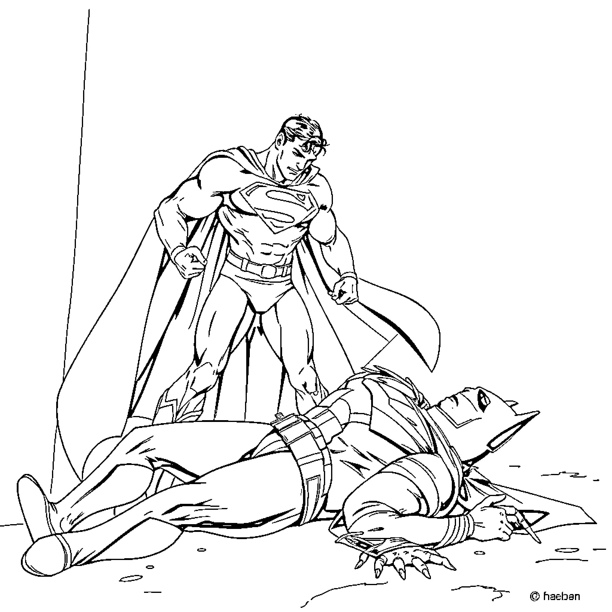 Superman heroically rescues injured person Coloring Page (free black-and-white line drawing printable PDF for all, from beginners to advanced learners, including children, teens, adults, and seniors)